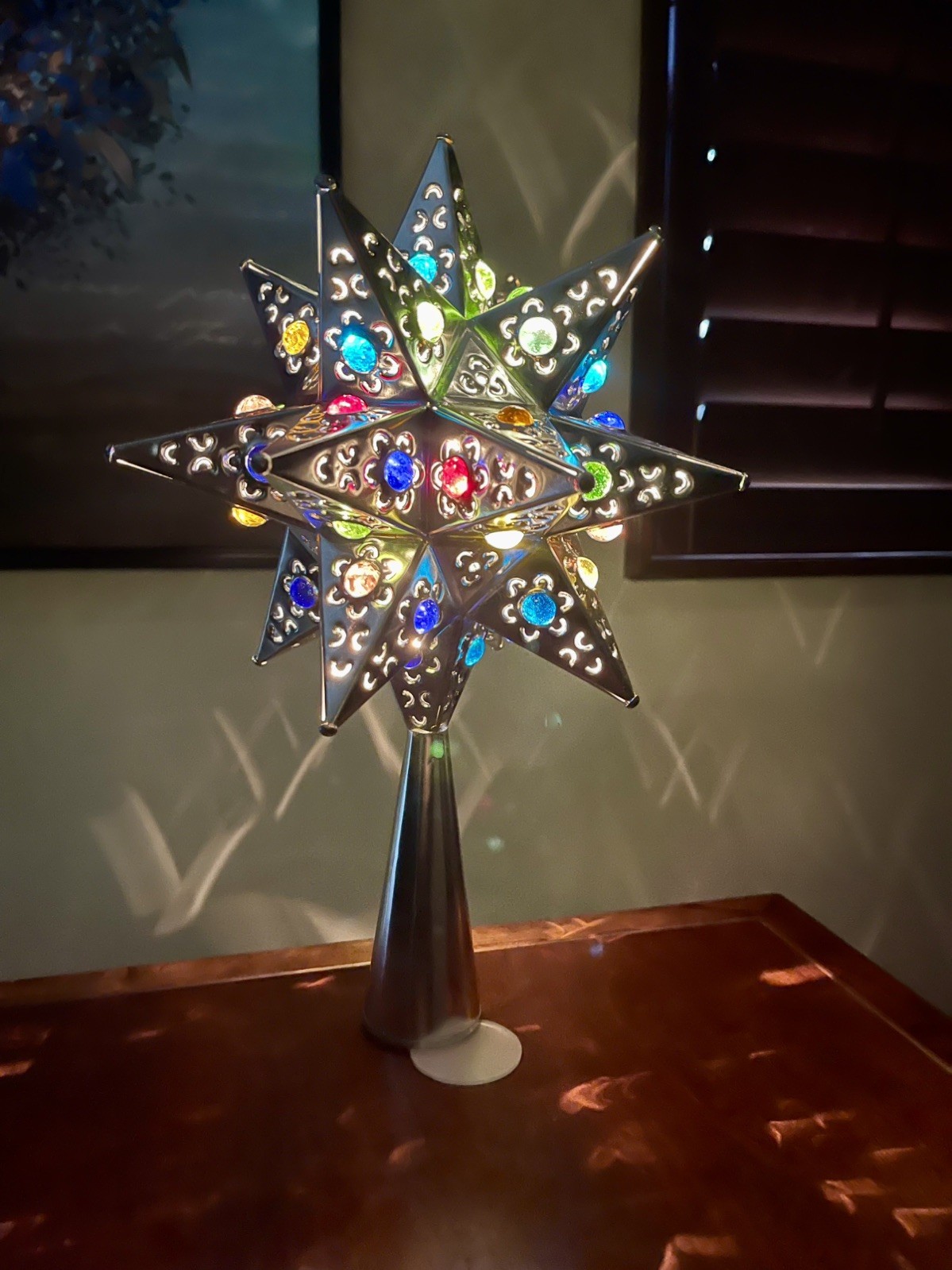 Tin Star Tree Topper. Handcrafted. Christmas Light Tree Topper Moravian Star