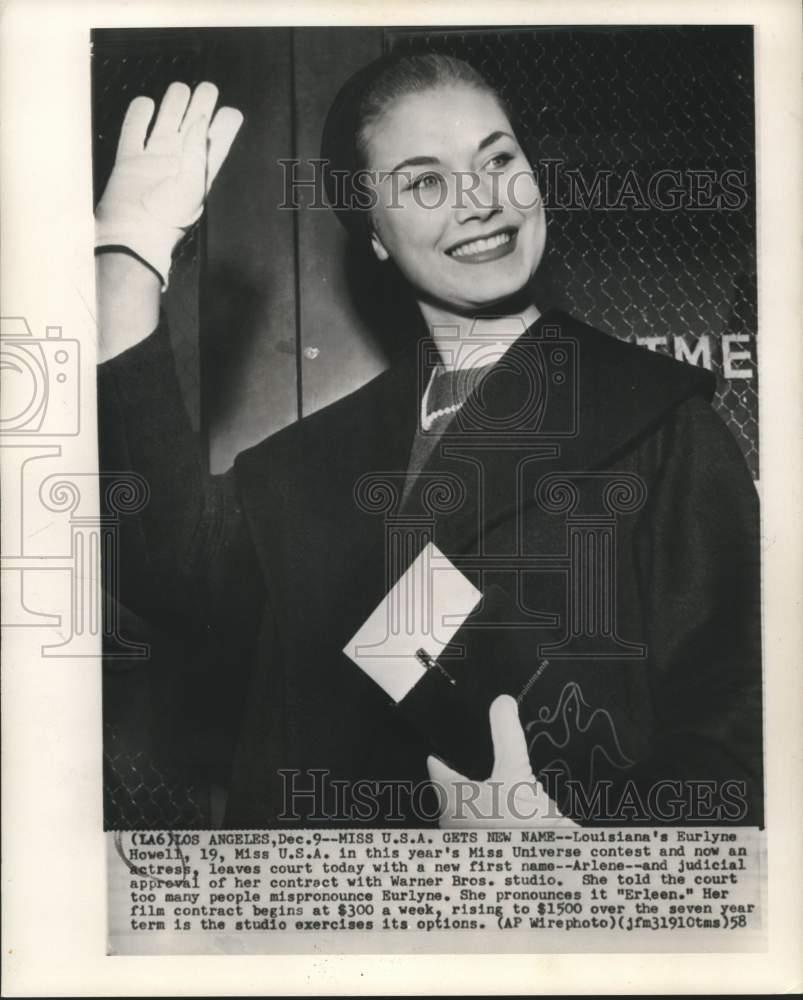 1958 Press Photo Miss USA Eurlyne Howell gets new name--Arlene - now12057 1958 Press Photo Miss USA Eurlyne Howell gets new name--Arlene - now12057