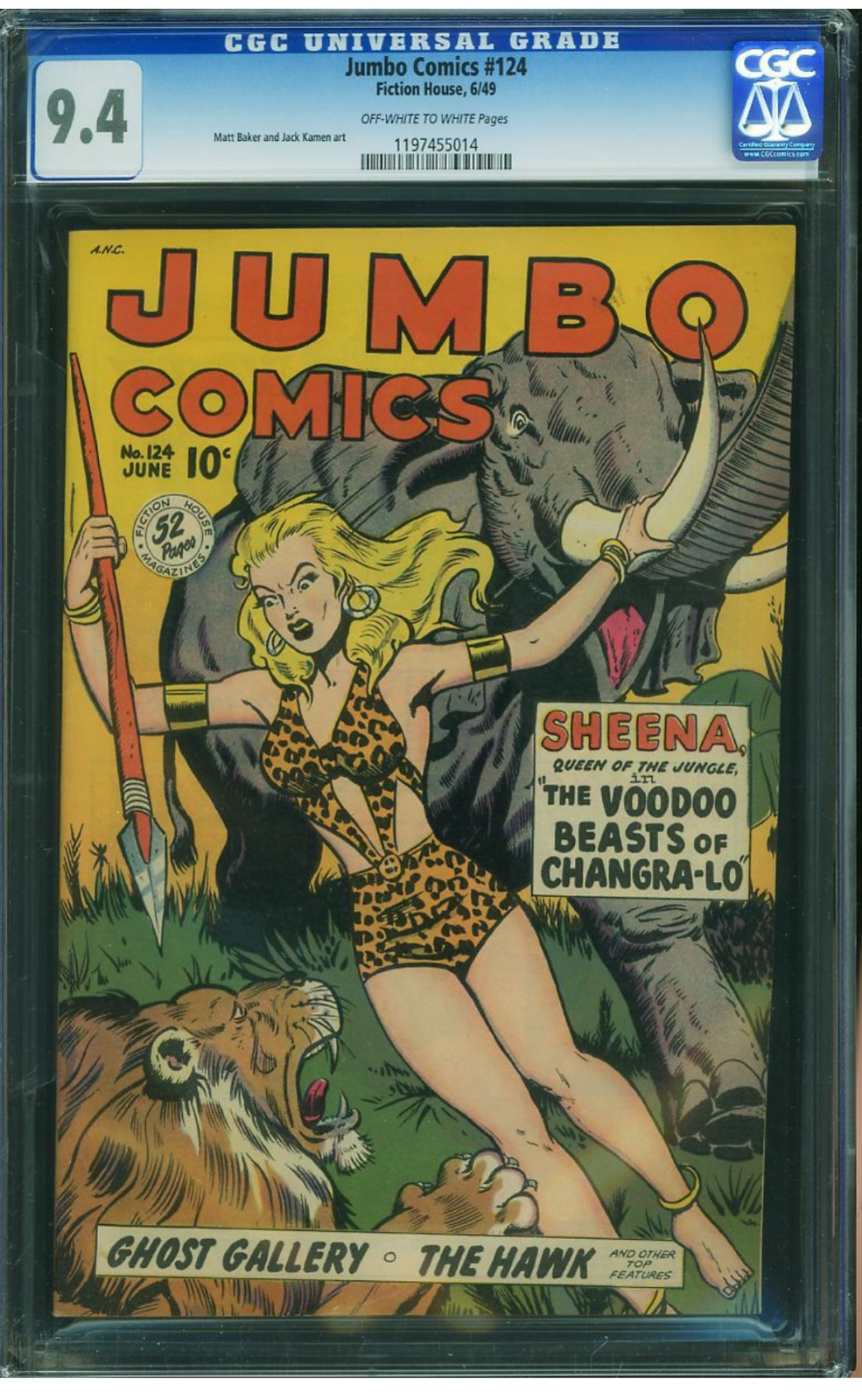 Jumbo Comics #124 1949 CGC NM 9.4 Golden Age Sheena Matt Baker Jack Kamen Art Jumbo Comics #124 1949 CGC NM 9.4 Golden Age Sheena Matt Baker Jack Kamen Art
