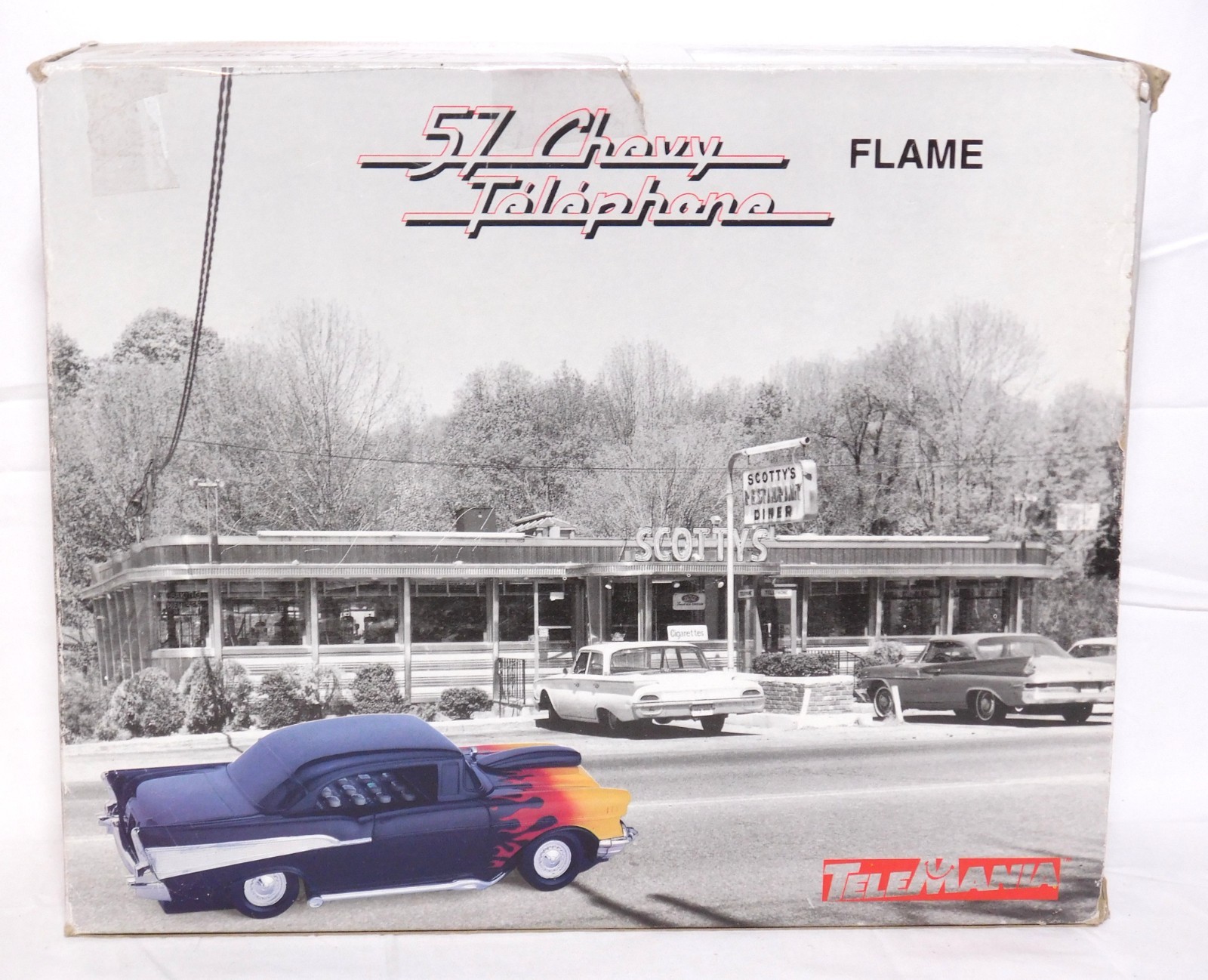 New VINTAGE 1957 CHEVY CAR TELEPHONE W / FLAMES BLACK W / BOX GM DIVISION