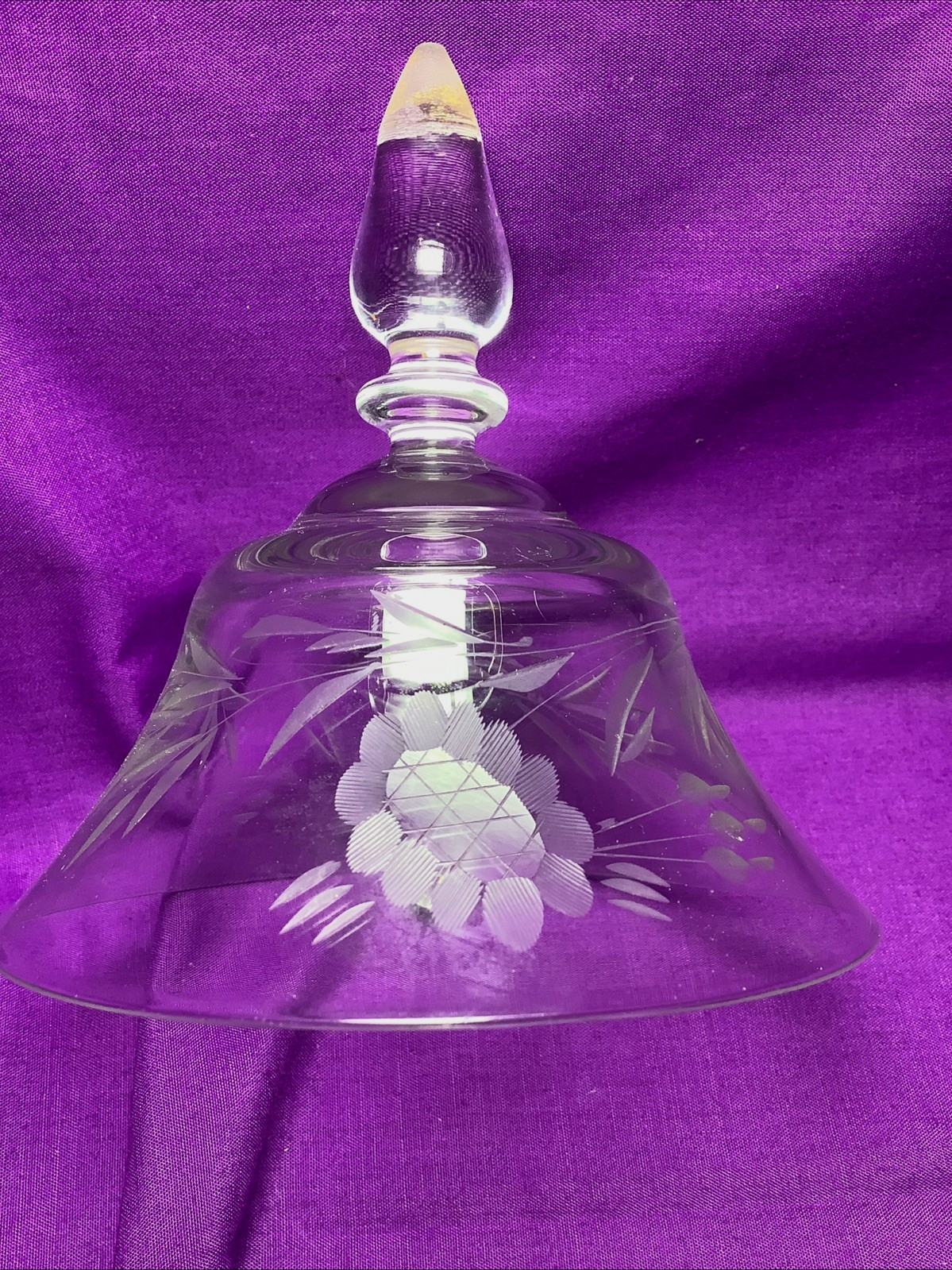 Vintage Clear Etched Crystal Floral BELL Wide Rim Vintage Clear Etched Crystal Floral BELL Wide Rim
