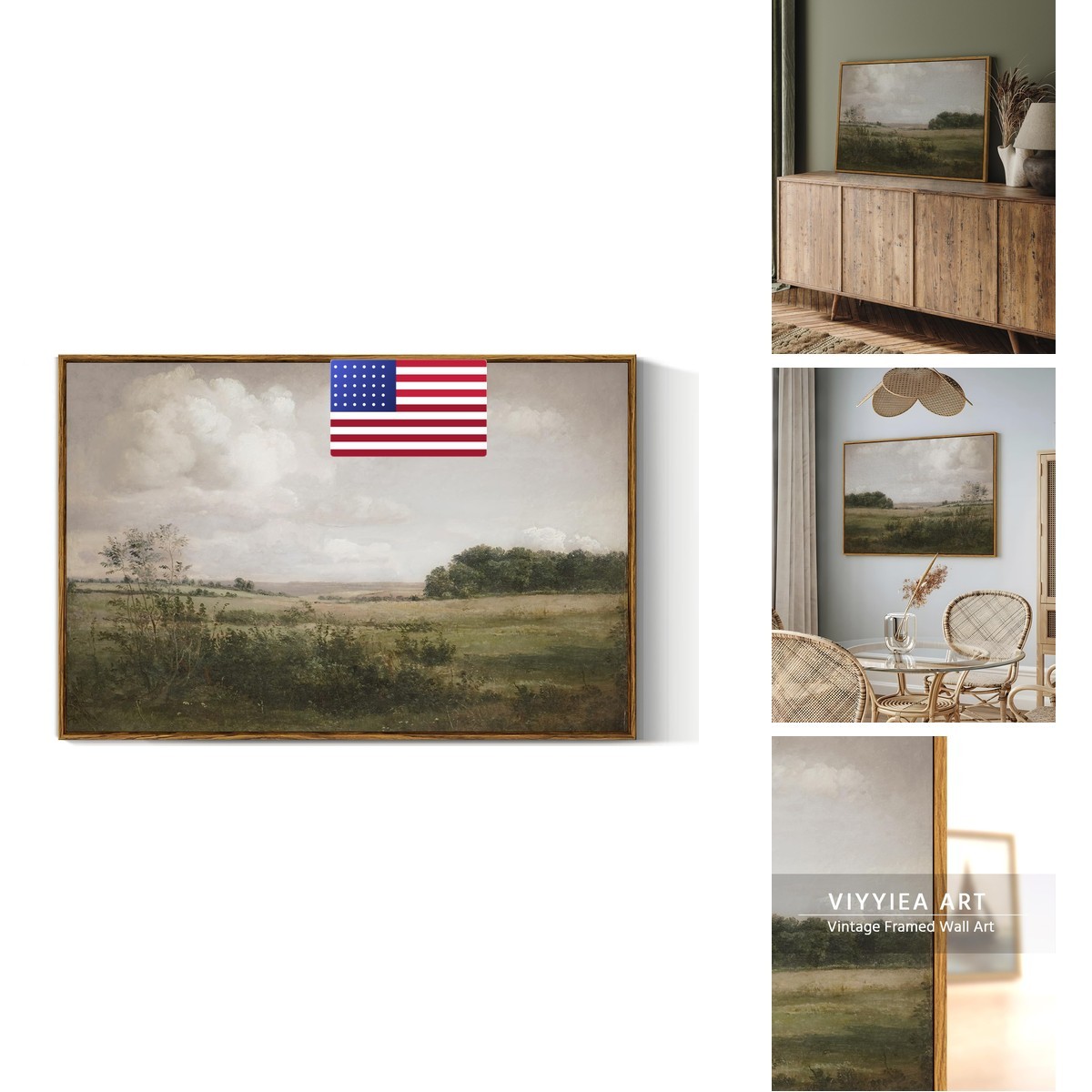VIYYIEA Vintage Landscape Large Framed Wall Art, Nature Wilderness Scenery