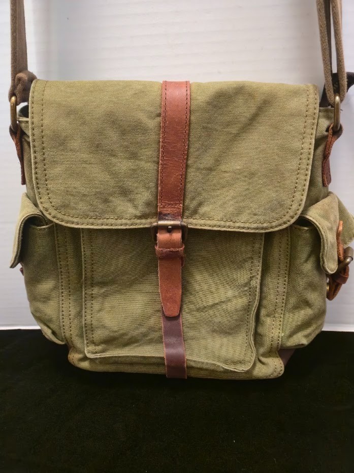 Vintage Military Style Olive Green Canvas Messenger Bag Crossbody Brown Leather Vintage Military Style Olive Green Canvas Messenger Bag Crossbody Brown Leather
