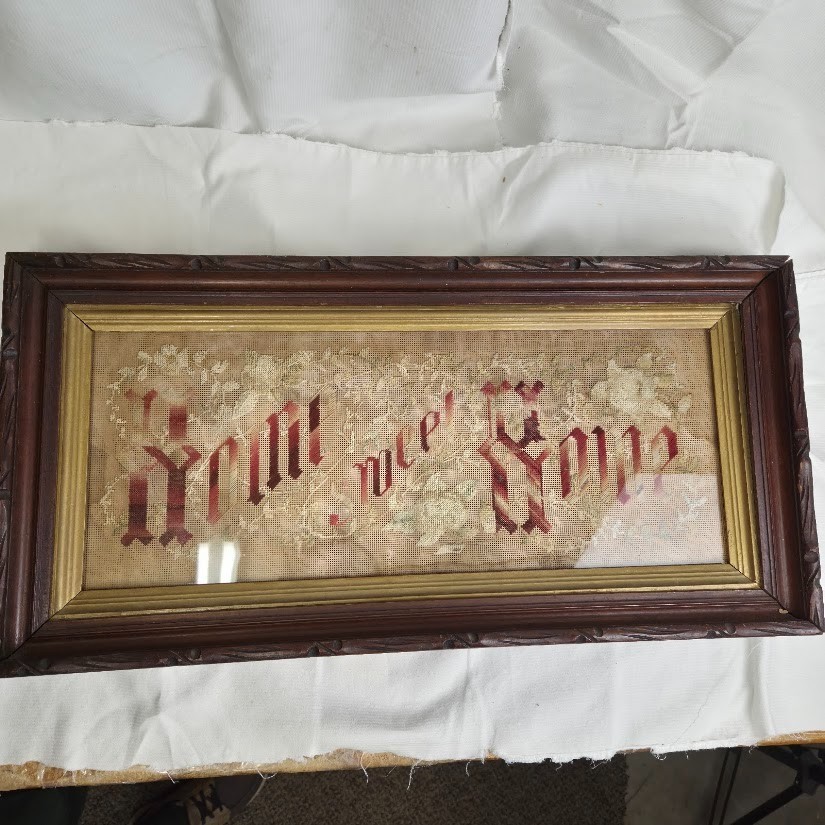 Victorian Antique Pin Punch Sampler Home Sweet Home Wood Framed Original