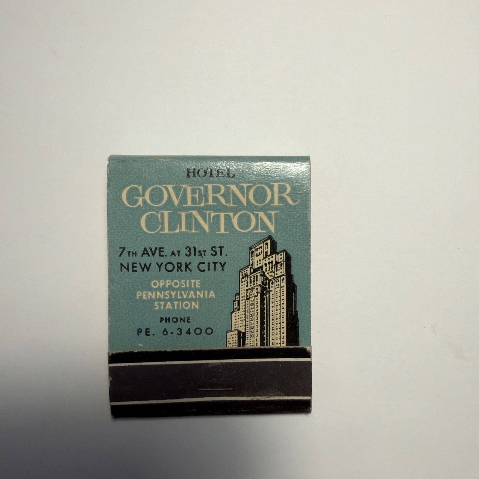 Hotel Governor Clinton NYC New York Front Strike Matchbook Full Unstruck Vintage