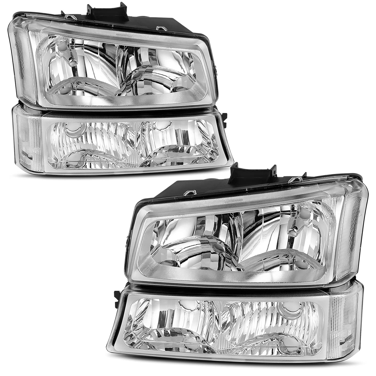 AUTOSAVER88 Headlight Assembly Kit Chrome Clear for Chevy Silverado AUTOSAVER88 Headlight Assembly Kit Chrome Clear for Chevy Silverado
