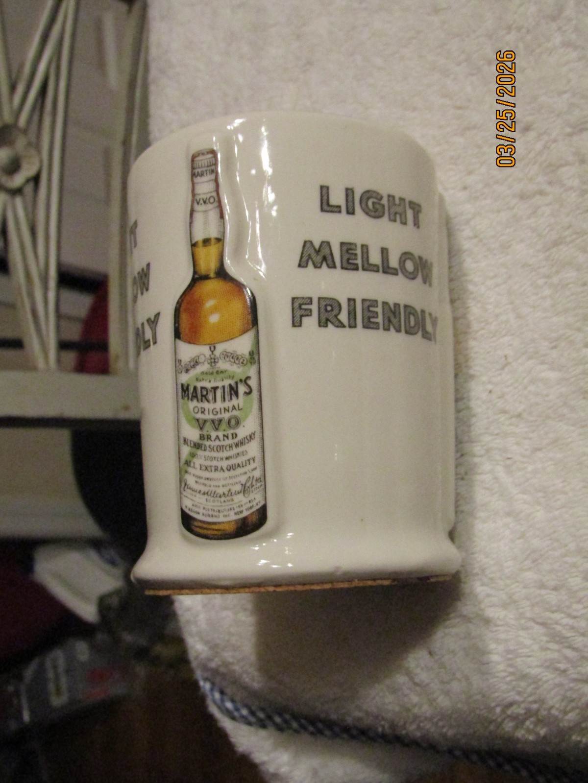 Vintage MARTIN'S ORIGINAL VVO Brand SCOTCH WHISKEY Ceramic STIR STICK HOLDER Cup Vintage MARTIN'S ORIGINAL VVO Brand SCOTCH WHISKEY Ceramic STIR STICK HOLDER Cup