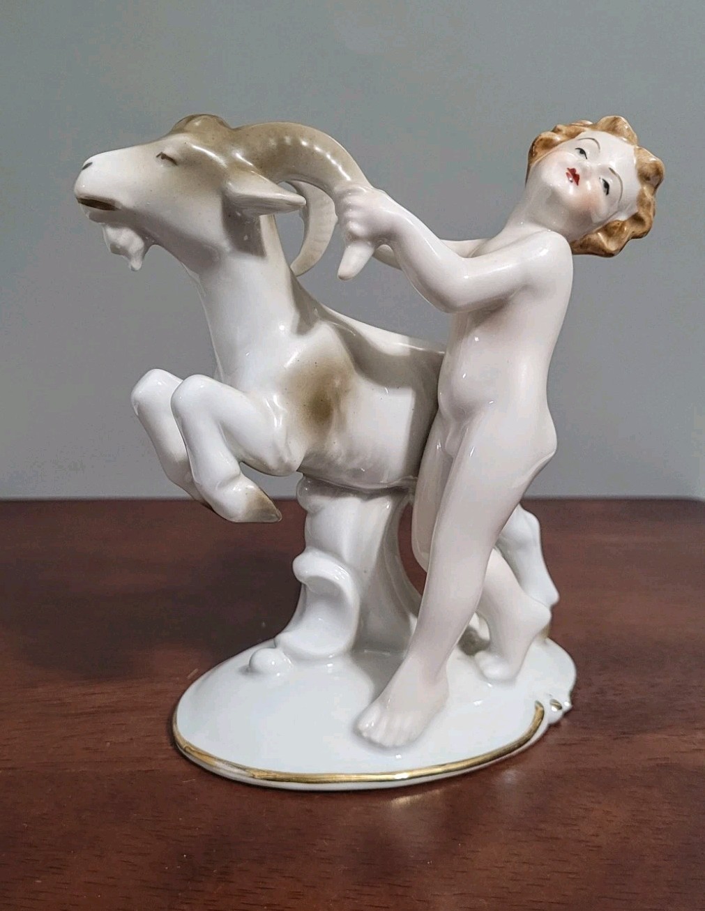 Vintage Wallendorf Germany Fine Porcelain \'Cherub with Galloping Goat\' Figurine