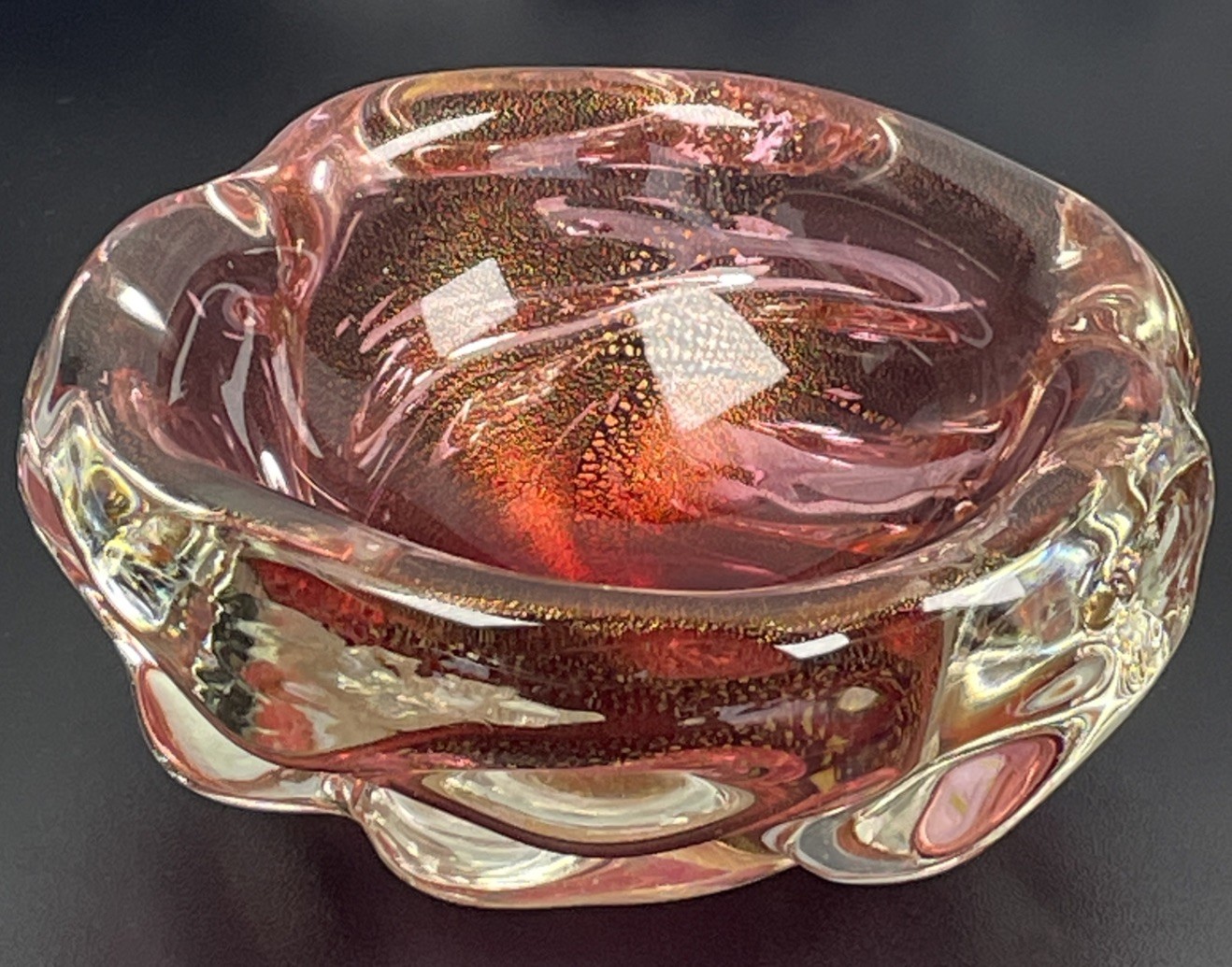 Flavio Poli Seguso Murano Pink with Gold flecks/Rose Glass Bowl Italy vintage Flavio Poli Seguso Murano Pink with Gold flecks/Rose Glass Bowl Italy vintage