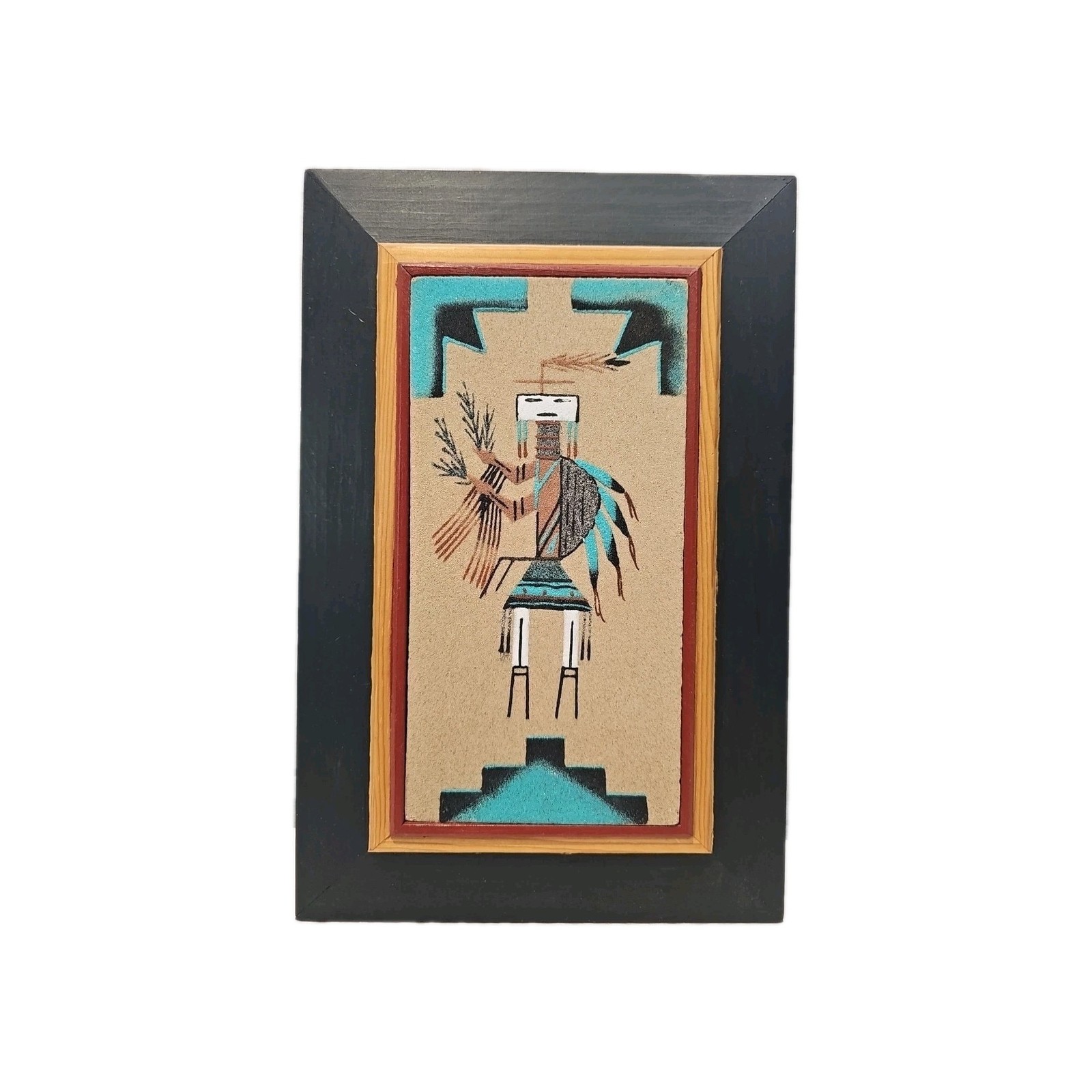 Vintage 1945 - 1955 MCM Navajo Native American Wood Framed Yei Sand Art Painting