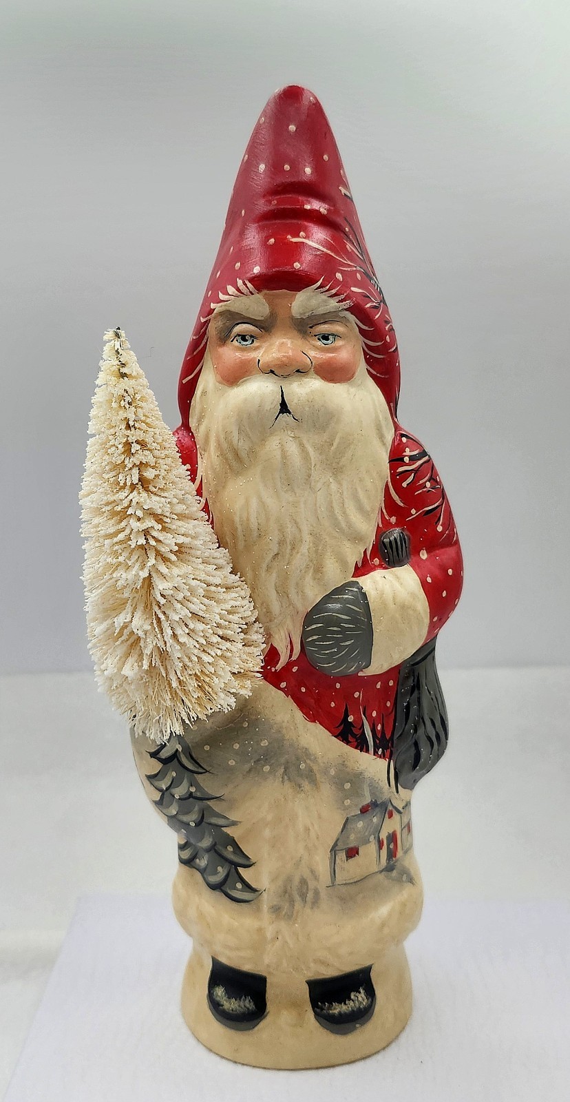 Vaillancourt Folk Art Chalkware Village Scene Father Christmas w/ Tree 2019 #86