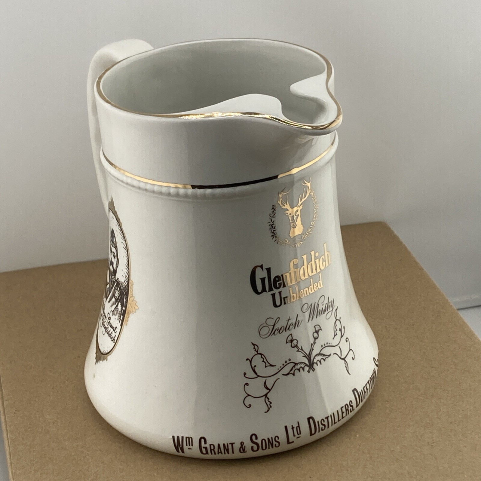 Glenfiddich Unblended Scotch Whiskey Ceramic Pitcher / Mug - Vintage - 5.5” Tall