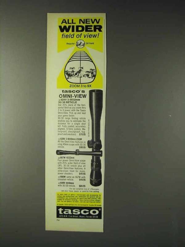 1973 Tasco #624V Scope Ad - Wider Field of View 1973 Tasco #624V Scope Ad - Wider Field of View