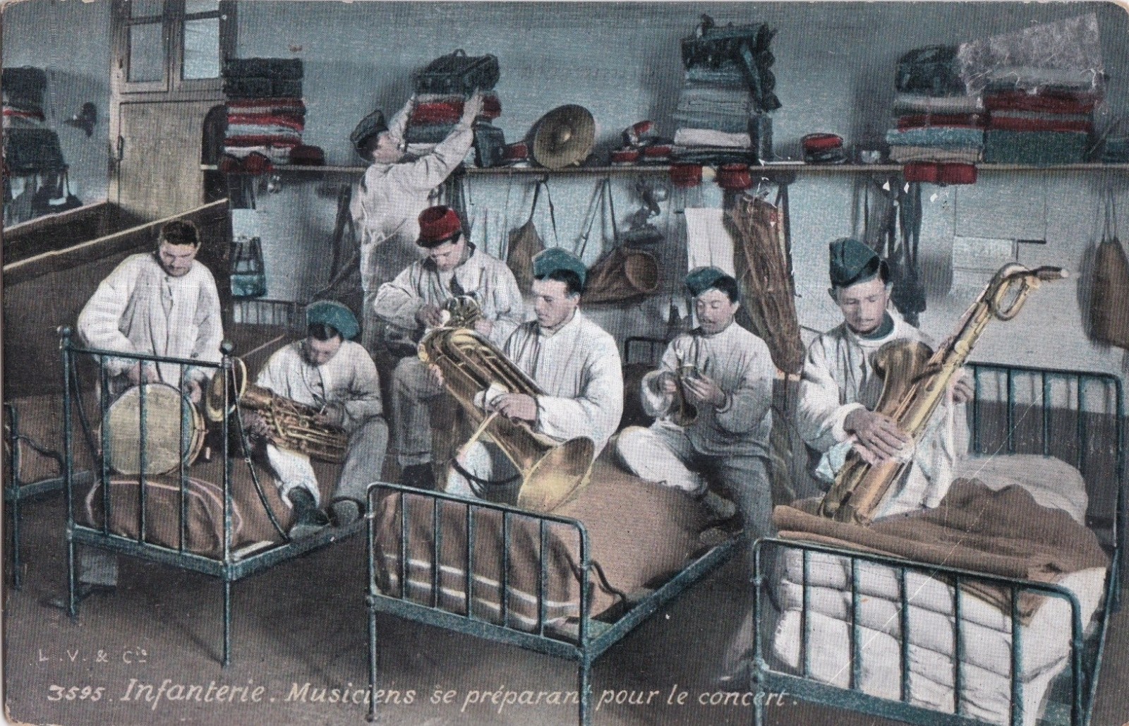 Vintage French postcard: Musicians prepare for a concert - Levy & Fils, printer Vintage French postcard: Musicians prepare for a concert - Levy & Fils, printer