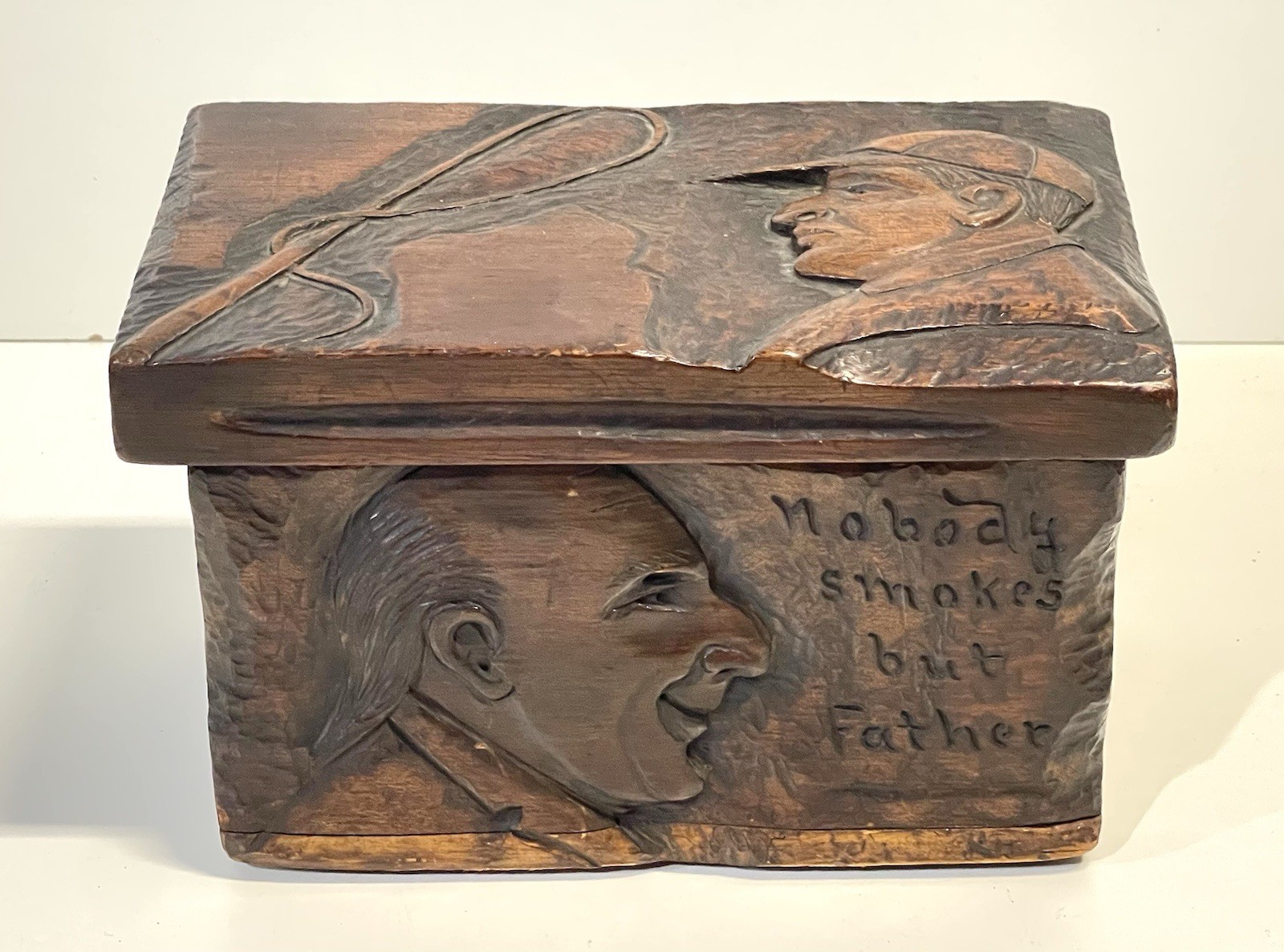 Vintage Antique Folk Art Humidor Box Sculpture Nobody Smokes But Father Vintage Antique Folk Art Humidor Box Sculpture Nobody Smokes But Father