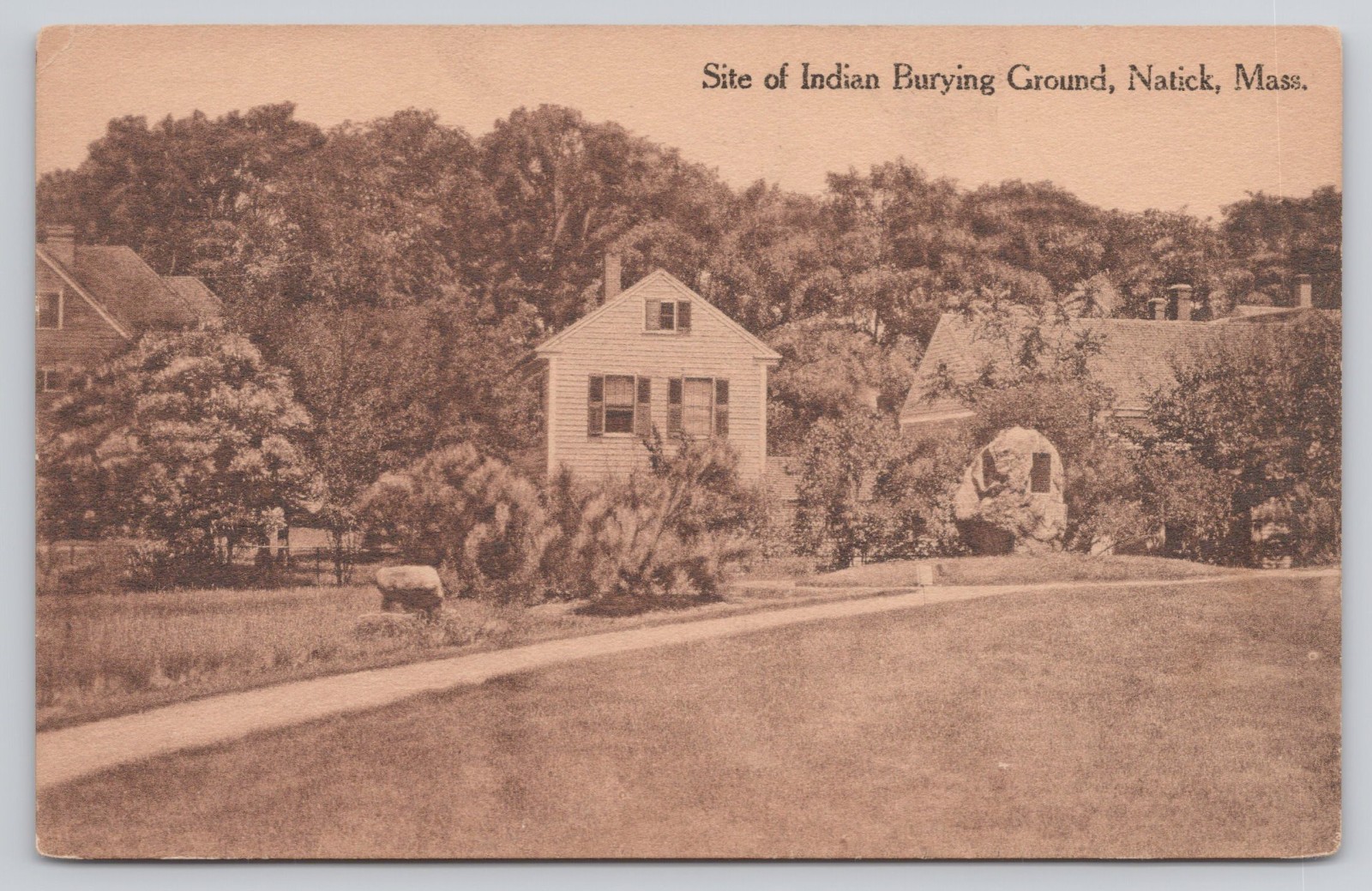Natick Massachusetts MA Site of Indian Burying Ground Postcard