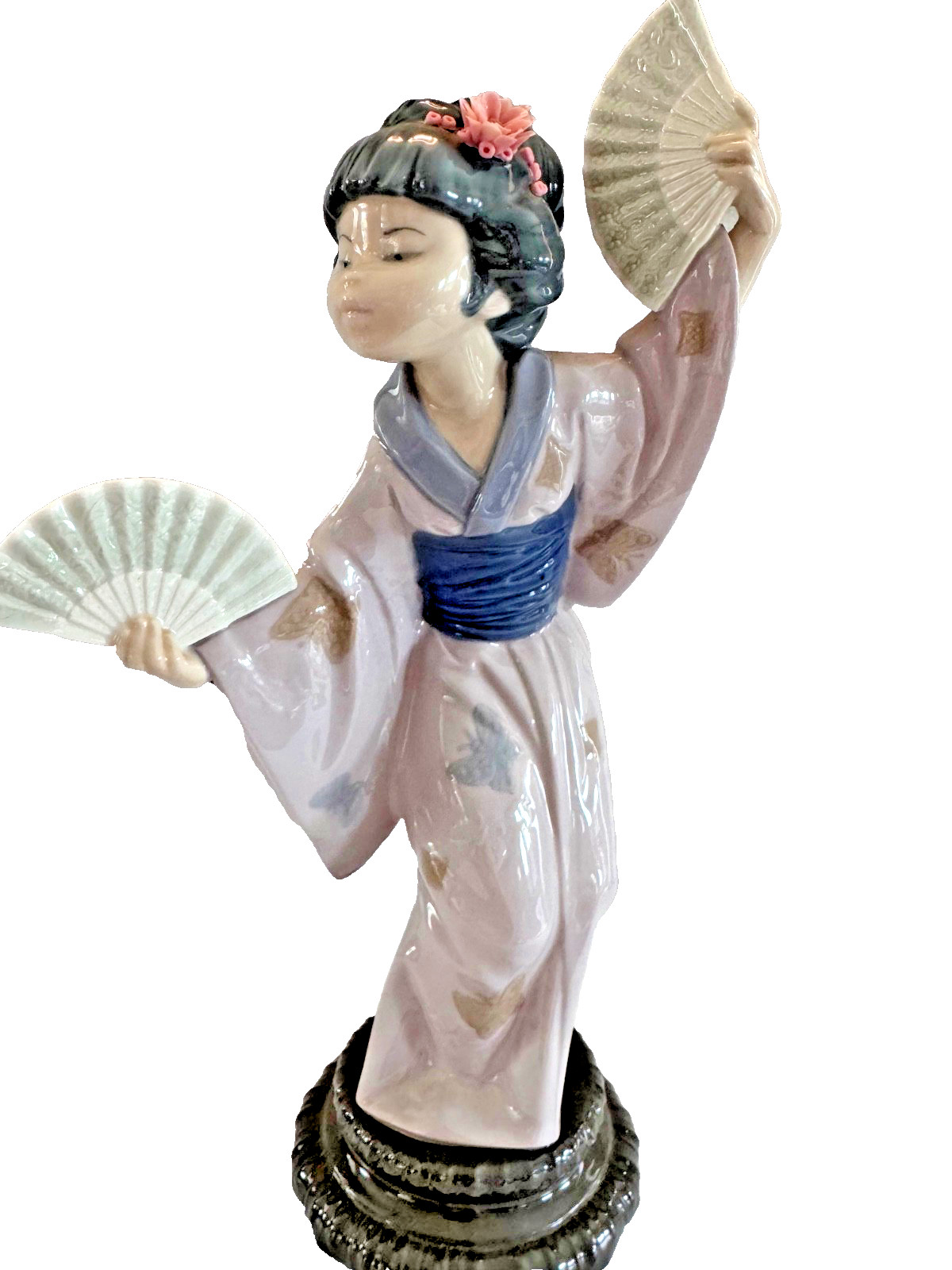 Lladro 4991 Madame Butterfly Japanese Geisha Girl with Fans Porcelain Figurine