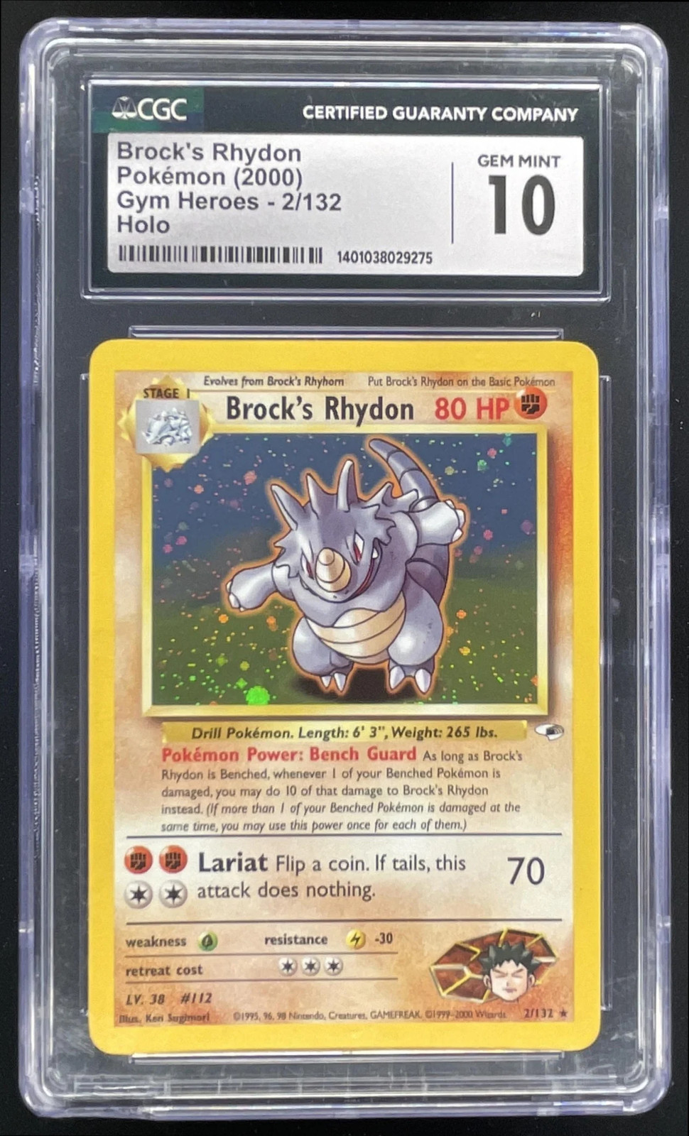 2000 Pokemon Gym Heroes #002/132 Brock\'s Rhydon Holo CGC 10