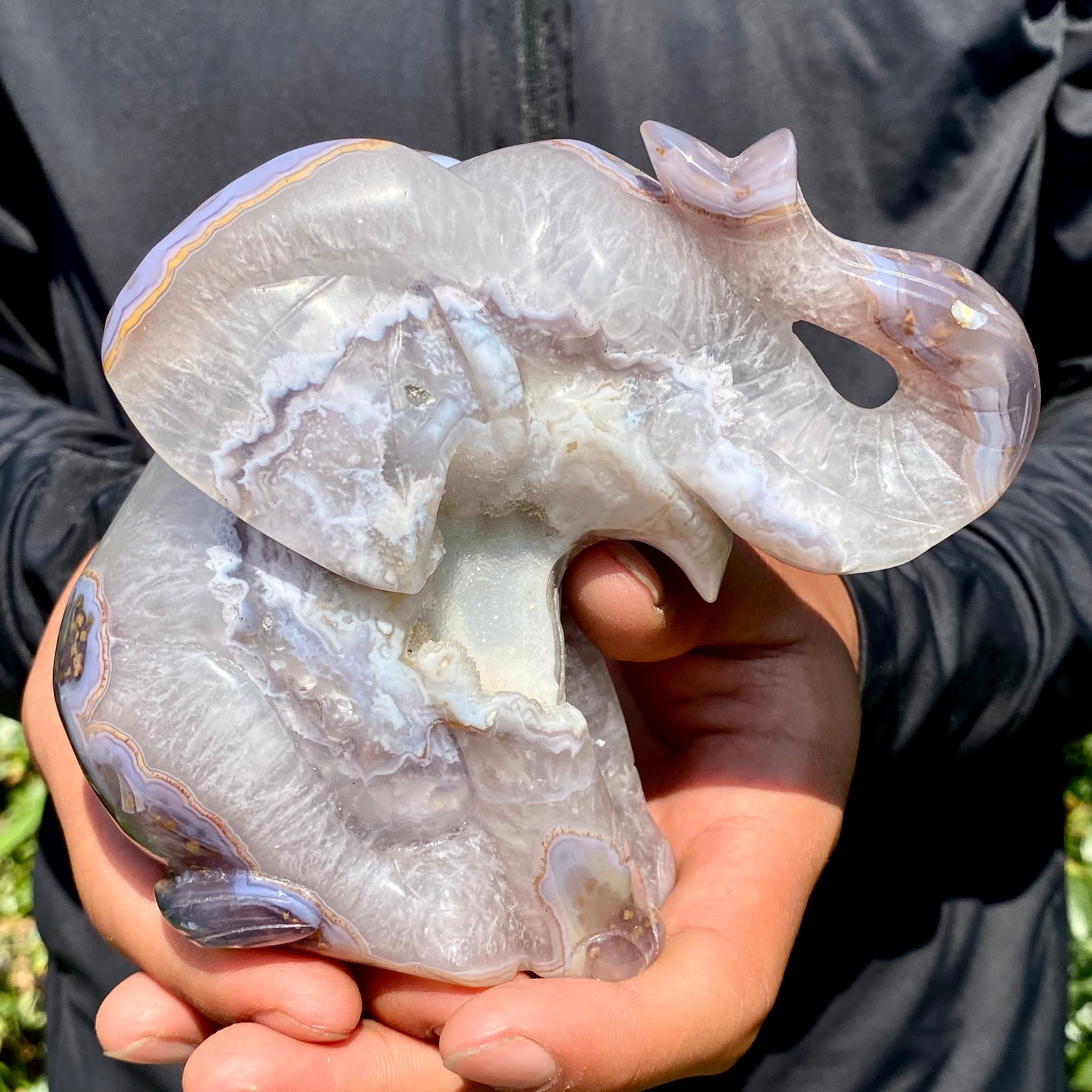 2.1LB  Natural Agate Geode Quartz Carved Crystal Elephant Reiki Decor