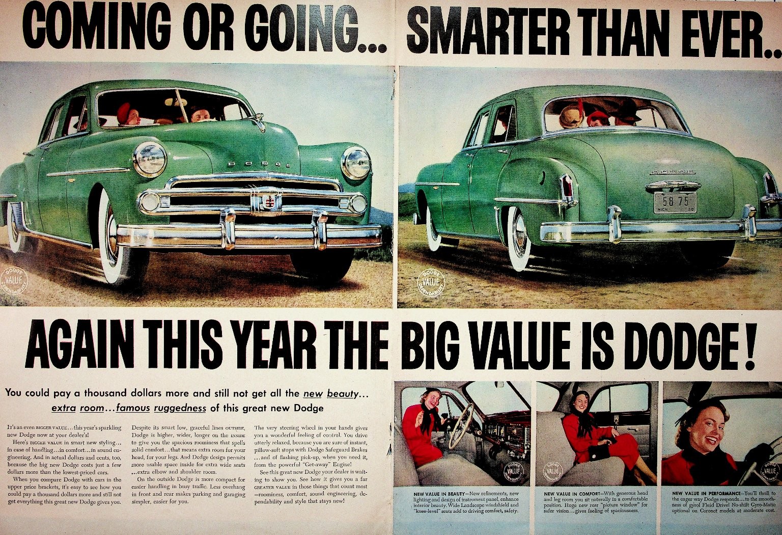 Original 1950 Dodge Car Sedan Magazine Ad Vintage Automobile Classic