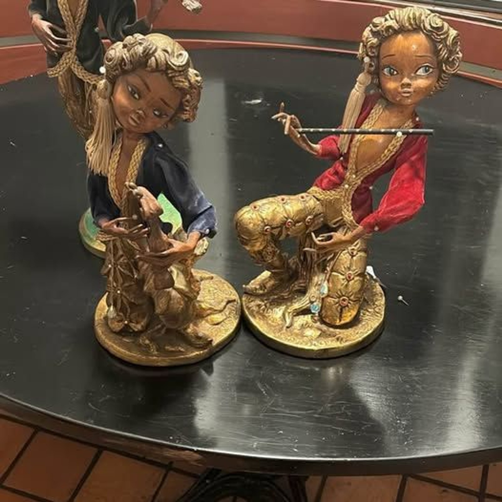 vintage mid-century Hollywood Regency pixie elf musician figurines