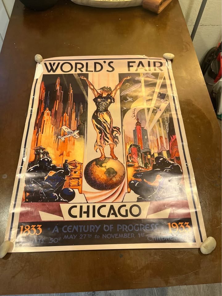 Vintage 1933 Chicago World's Fair Poster Century of Progress Art Deco Lithograph