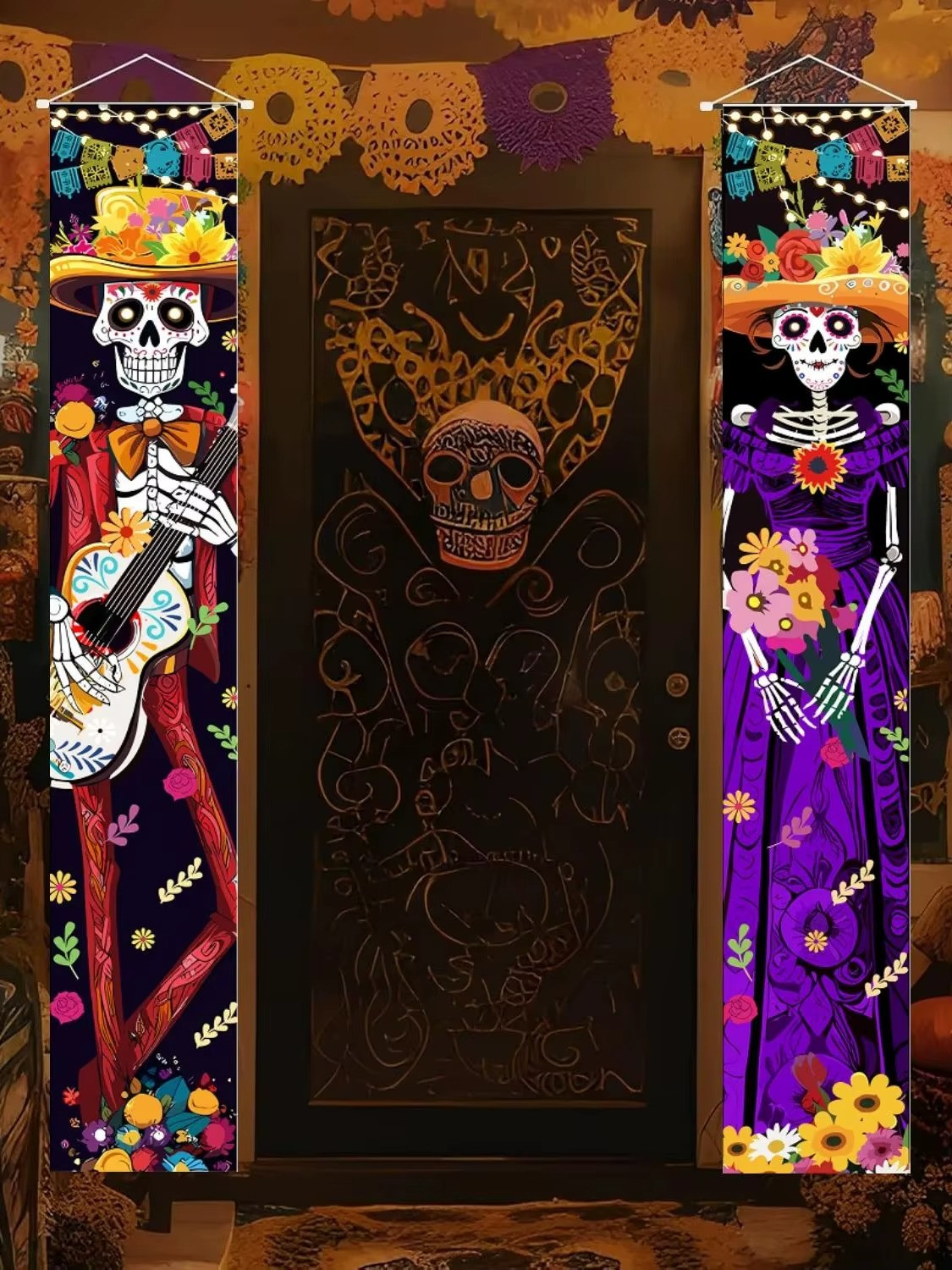2PCS Dia De Los Muertos Banner Day of Dead Halloween Decor Same Day 🚛✅