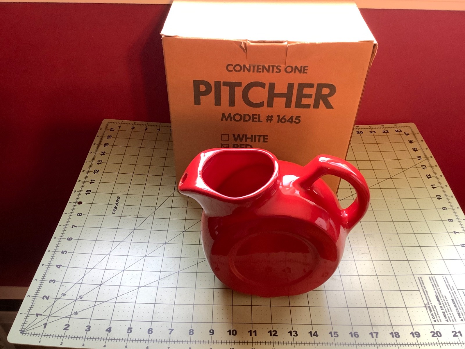 Vintage Whittier Ware Art Deco Ceramic Red Pitcher #1645 W/Box 