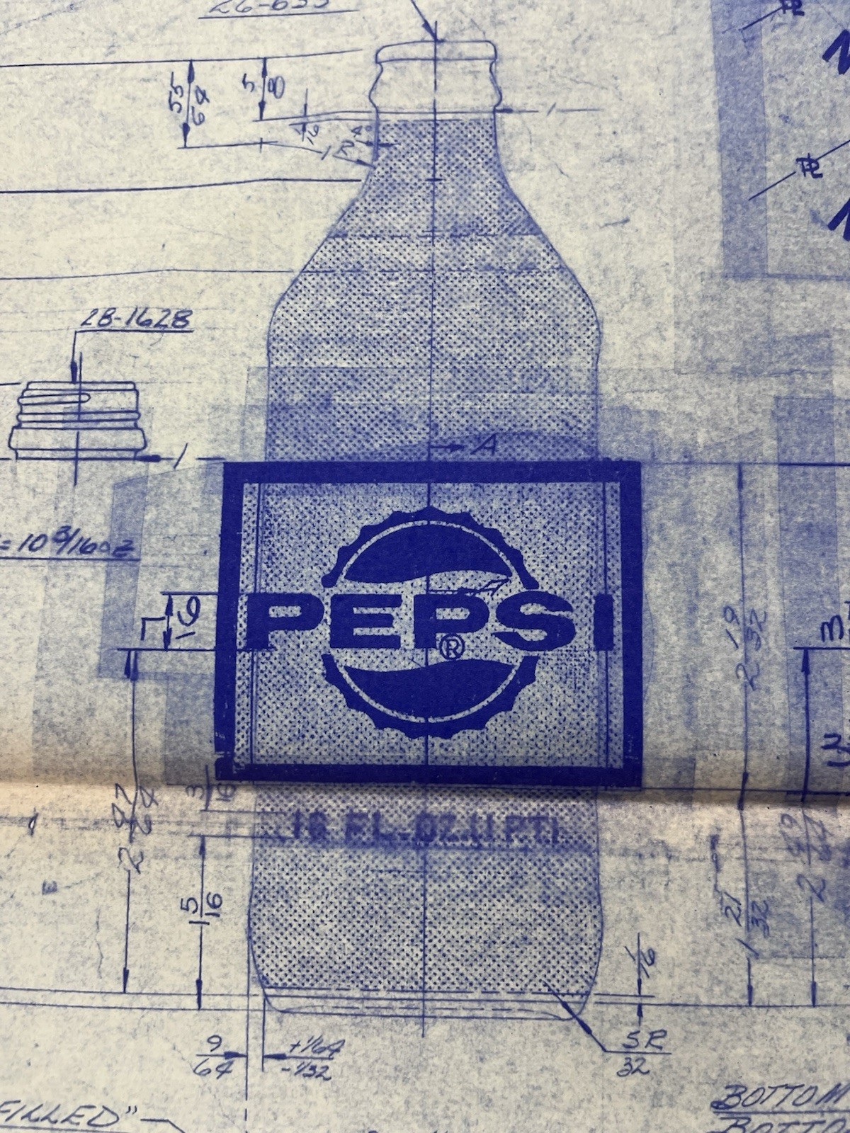 1970 Pepsi-Cola 16oz Bottle Vintage Factory Blueprint Copy Owens-Illinois
