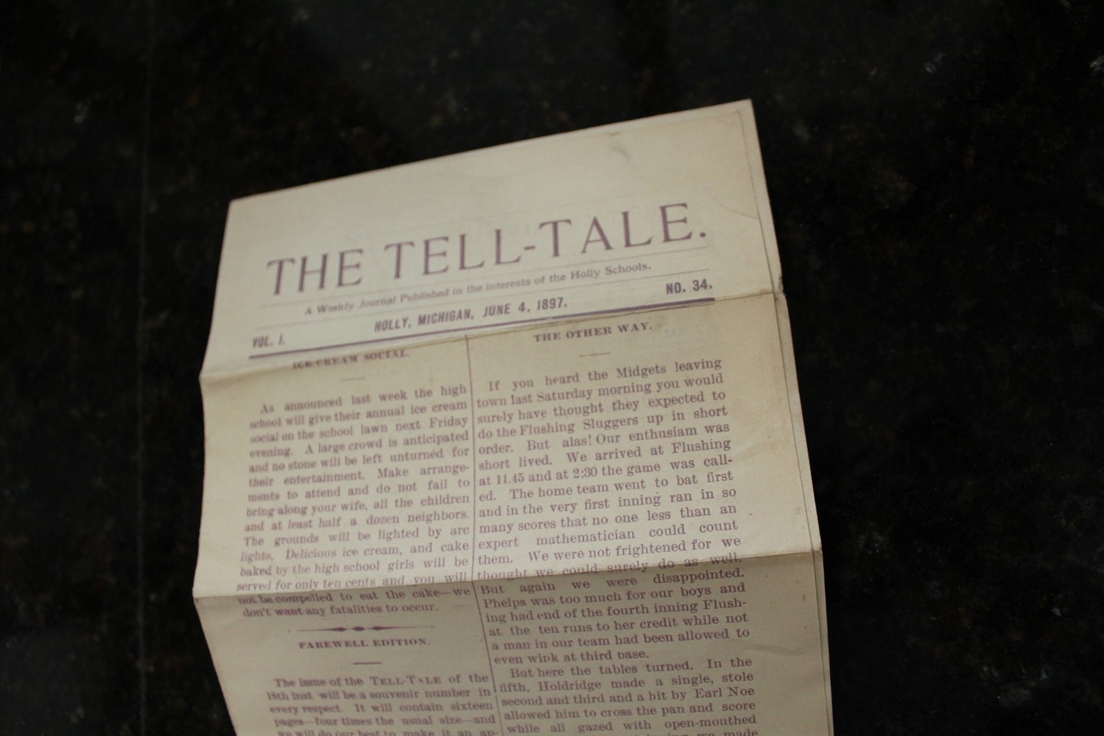Antique News Bulletin The Tell Time Holly, MI Schools June 4, 1897 Antique News Bulletin The Tell Time Holly, MI Schools June 4, 1897