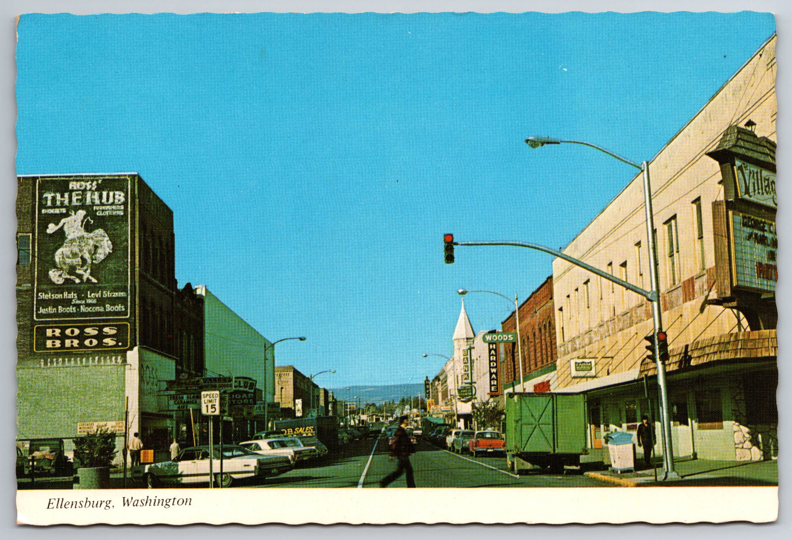 Vintage Postcard WA Ellensburg Shops Old Cars Street Scene CONTINENTAL SIZED