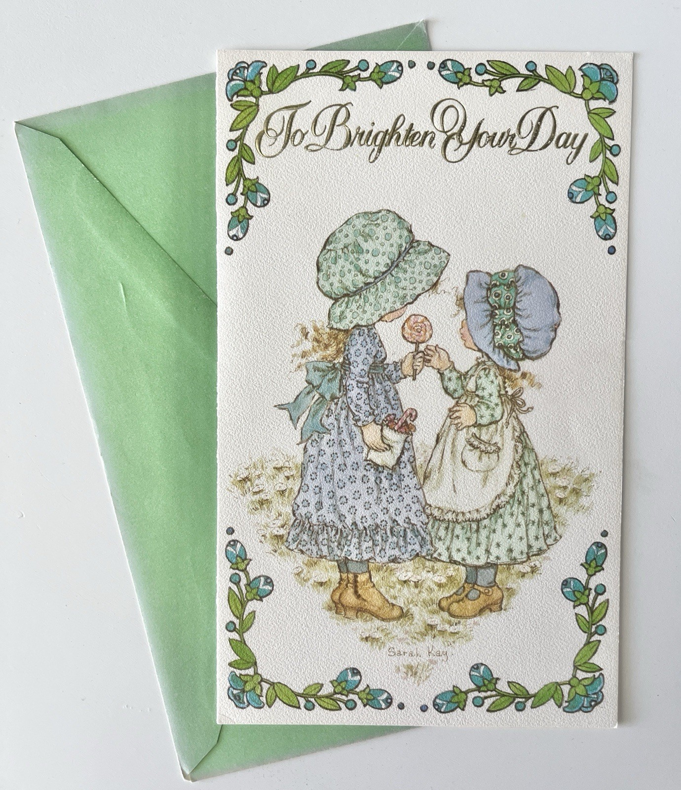 1 Vintage Sarah Kay Get Well Greeting Card, Green Envelope, English Cards LTD.