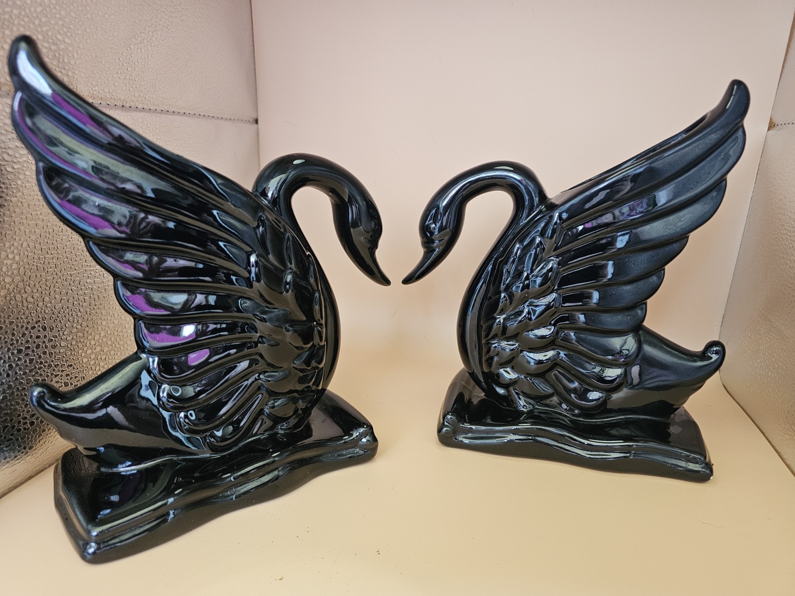 Vintage Royal Haeger Black Swan Planters Pair Gloss Pottery Mid Century USA Art