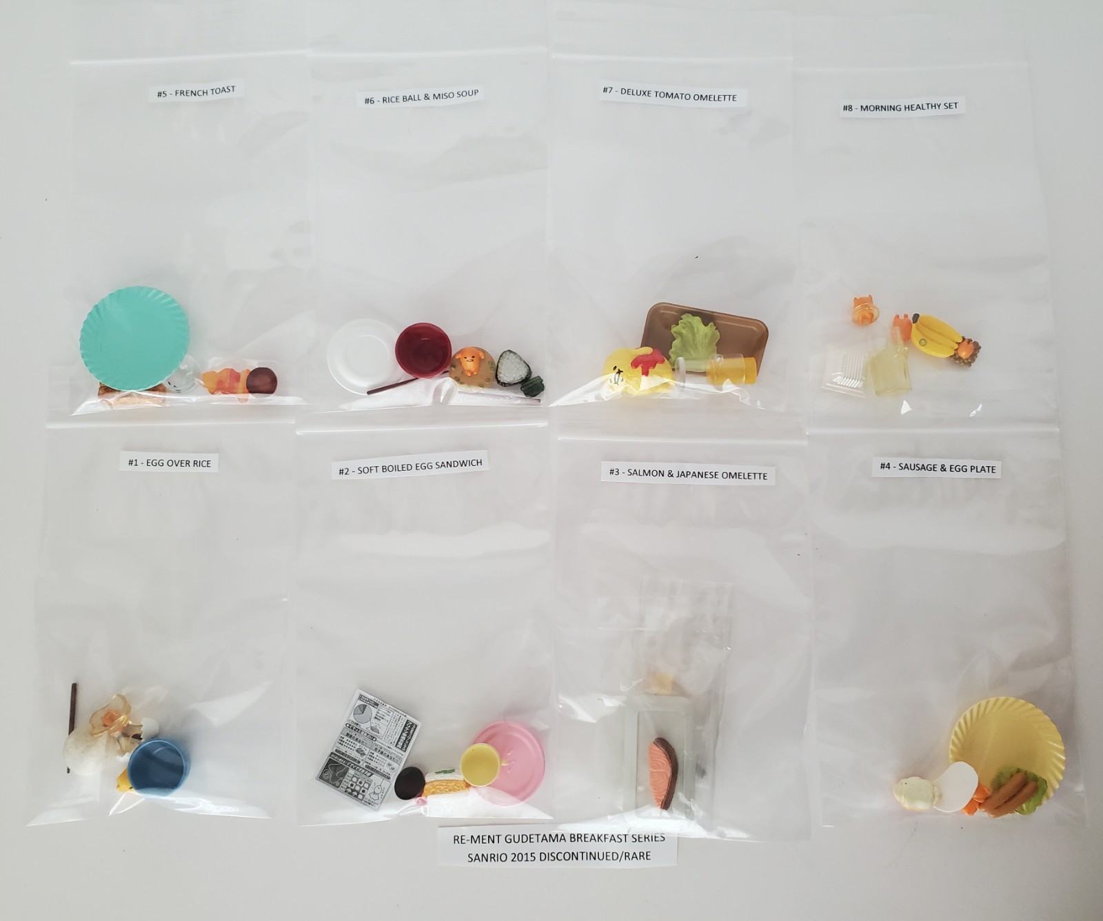 2015 Re-ment Gudetama Breakfast Series Set Of 8 Sanrio Rare/Discontinued