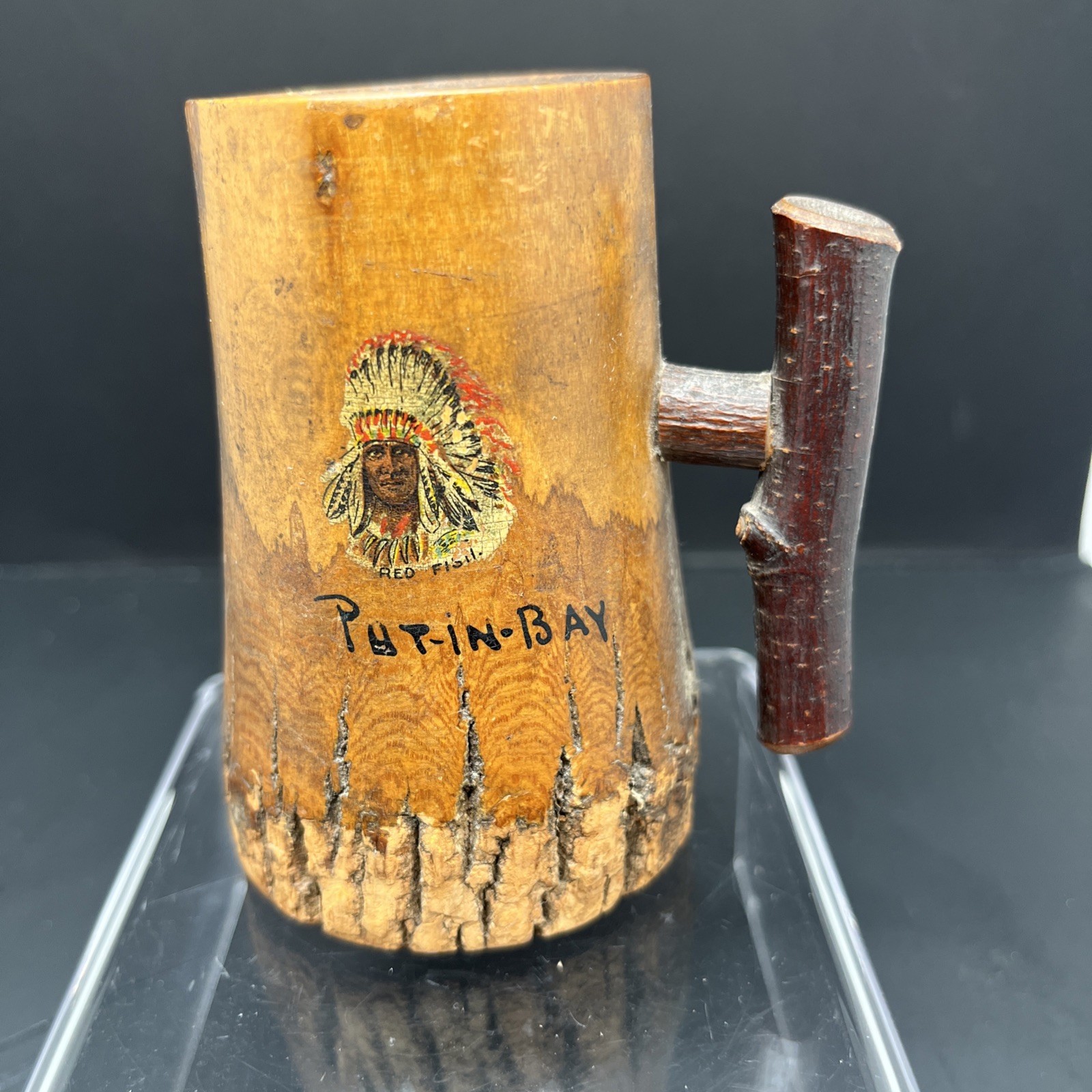 Put-in-Bay Lake Erie Souvenir Wooden Tankard Antique 4”
