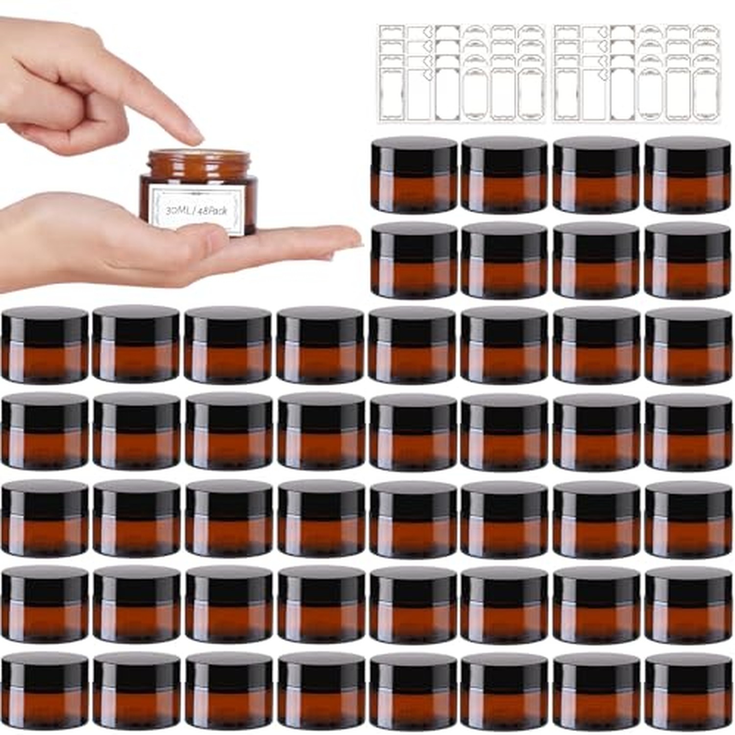 AuroTrends 1 oz Amber Glass Jars 48-Pack with Lids, UV Protection 1 fl.oz AuroTrends 1 oz Amber Glass Jars 48-Pack with Lids, UV Protection 1 fl.oz