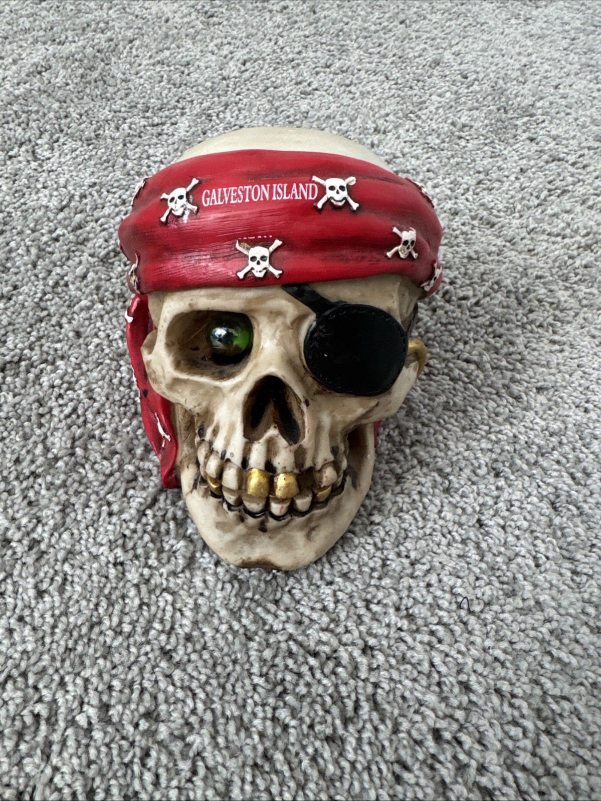 Pirate Head Skull Red Scarf Bandanna Halloween Decor Single Eyes Bank Money Safe