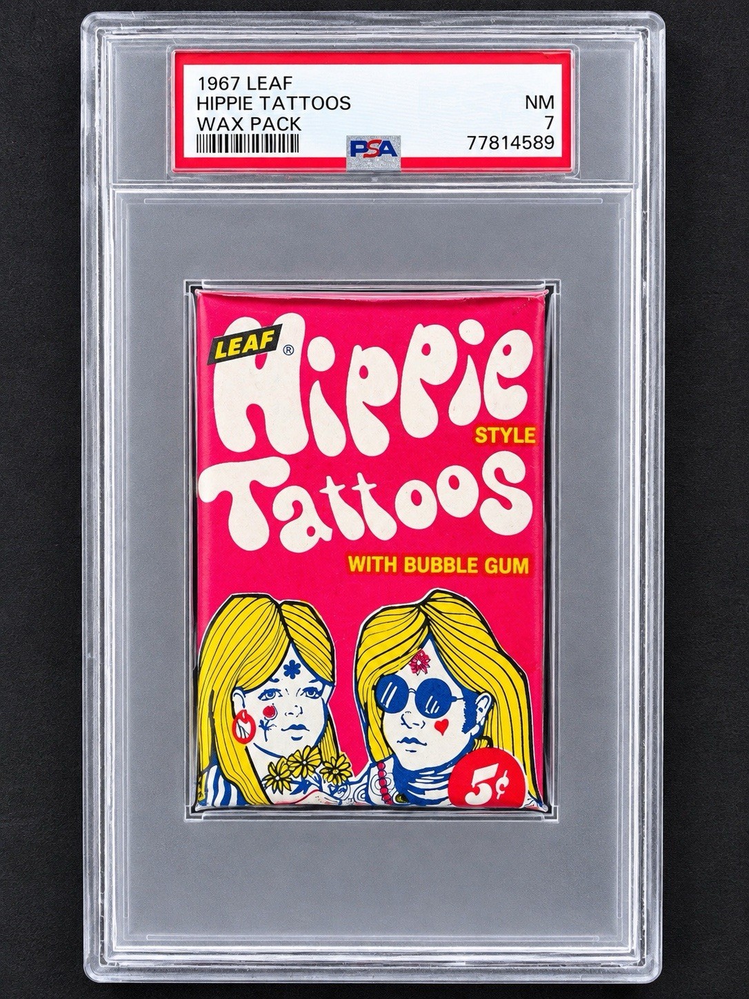 1967 LEAF HIPPIE TATTOOS WAX PACK PSA 7 NM 1967 LEAF HIPPIE TATTOOS WAX PACK PSA 7 NM