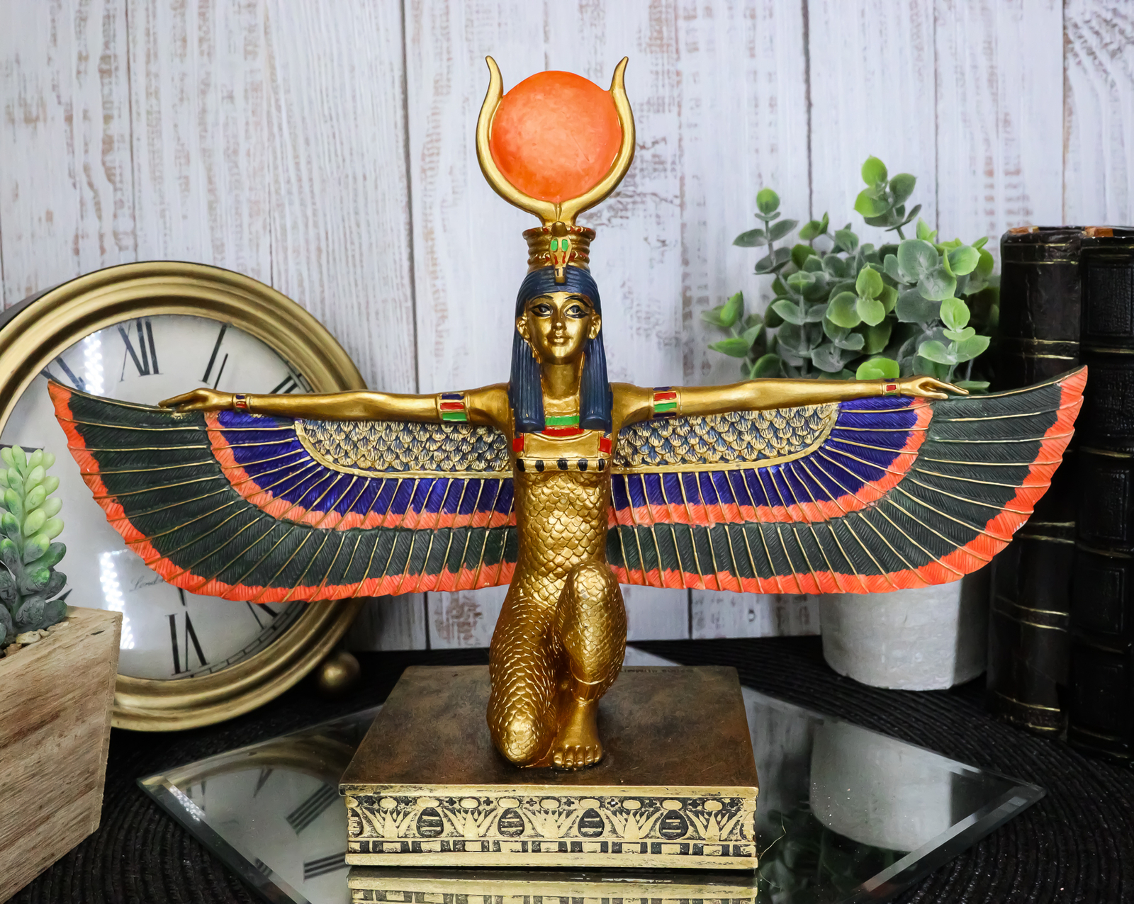 Egyptian Goddess Of Motherhood Kneeling Isis With Open Wings Statue 12.75 Egyptian Goddess Of Motherhood Kneeling Isis With Open Wings Statue 12.75