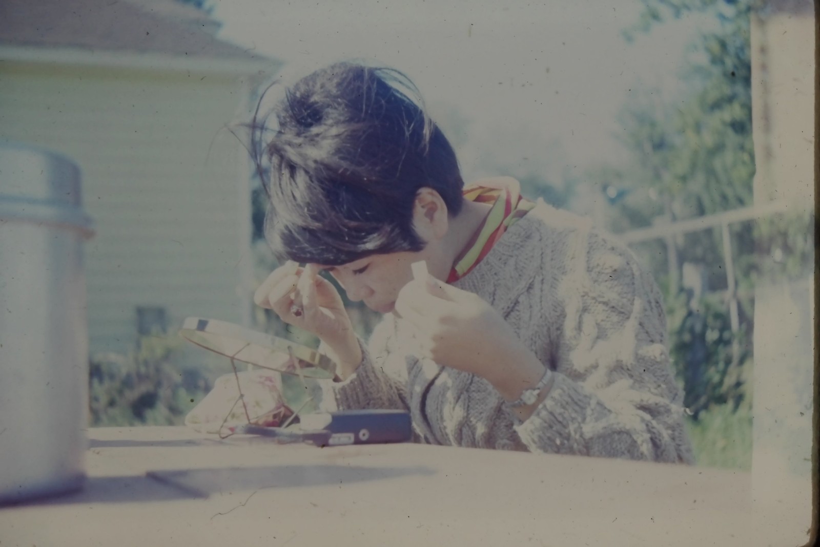 c1960's Ektachrome 35mm Slide, Asian Woman Applying Makeup Mirror House