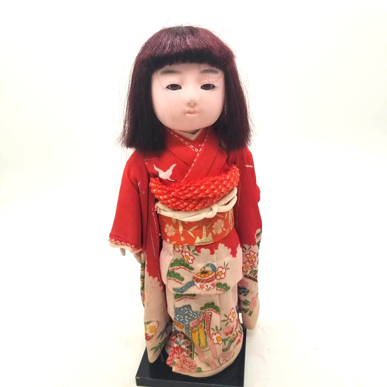 Vintage Japanese Ichimatsu Doll in Red Silk Crepe Kimono