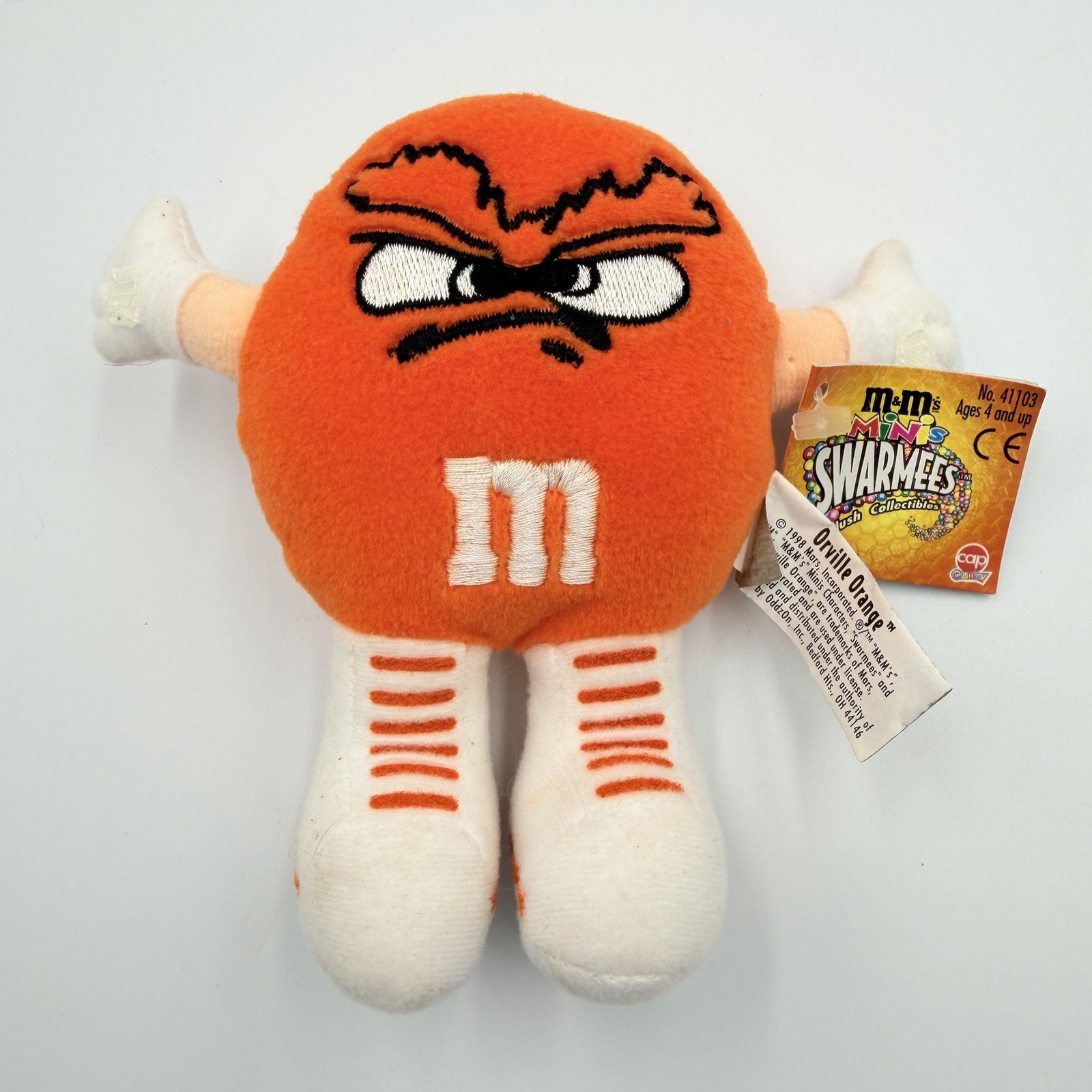 Vintage 1998 M&M\'s Minis Swarmees Orville Orange Plush Cap Candy Clip On