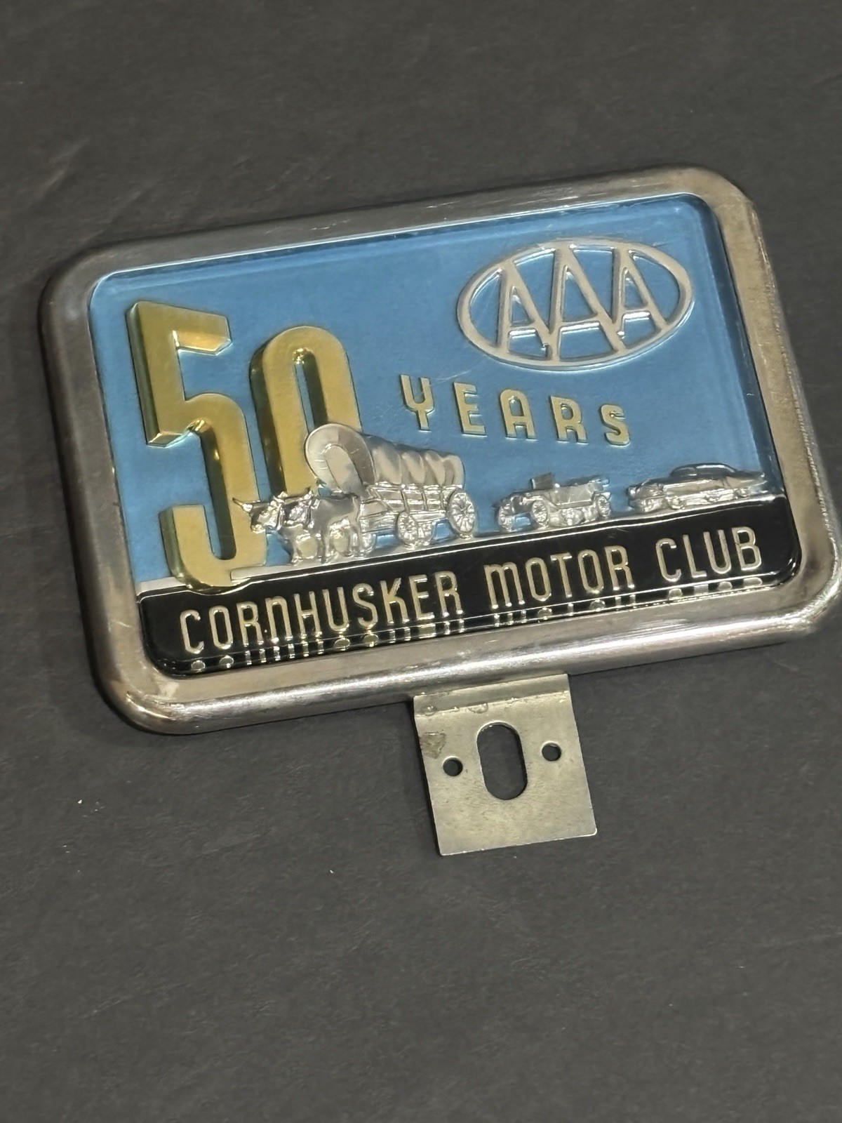 Vintage 1956 AAA Cornhusker Motor Club 50th Anniversary License Plate Topper