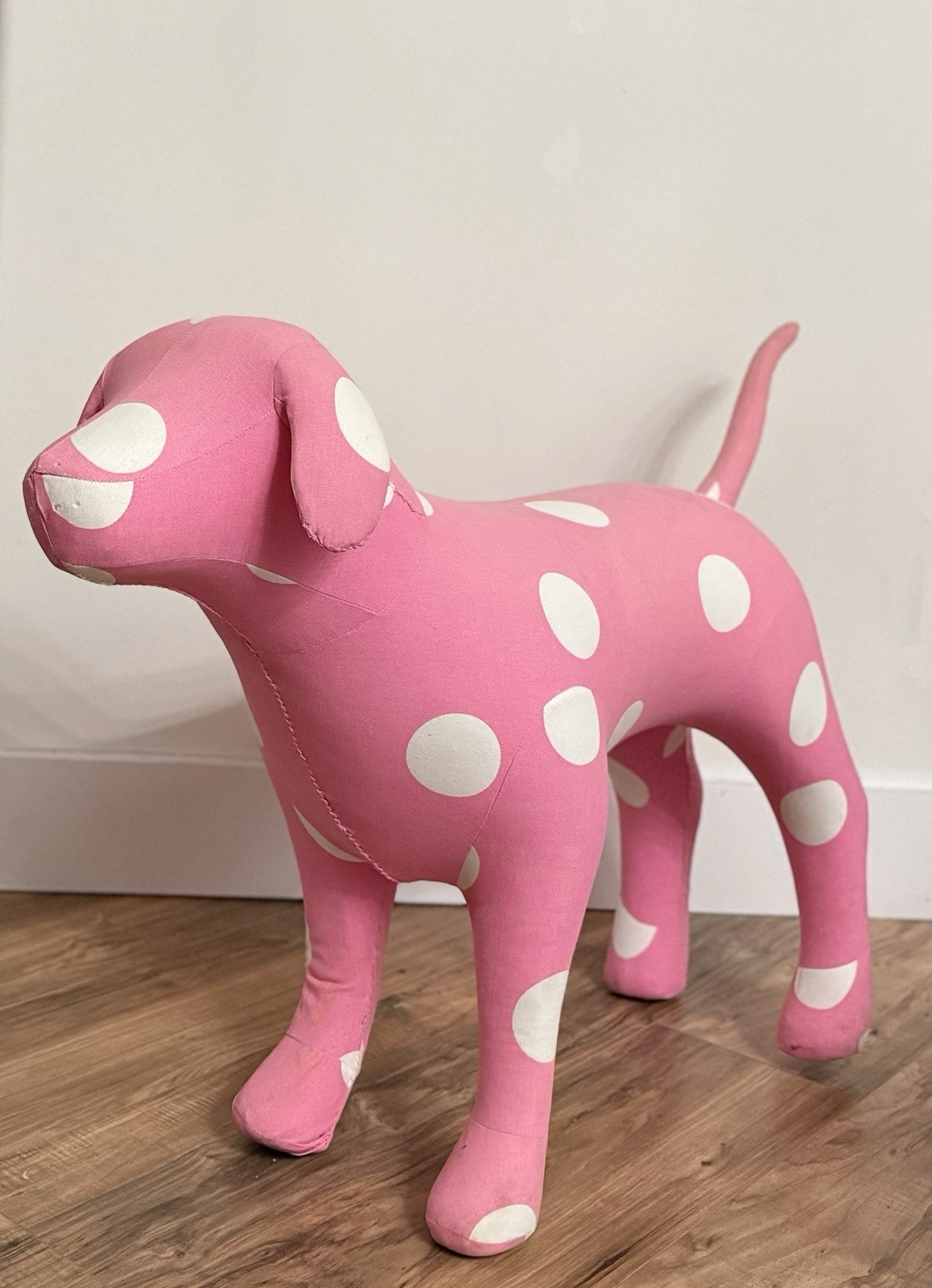 VTG RARE Victoria\'s Secret Pink XL Display Dog Pink/white Polka Dot 25.5”T Y2K