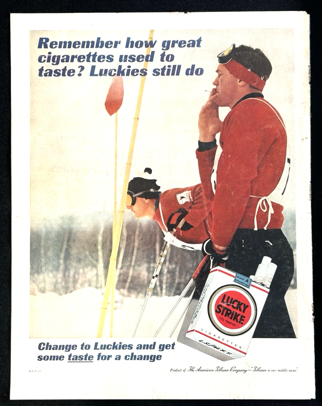 1961 Lucky Strike Cigarette Tobacco Smoking Snow Skiing  Advertising Print Ad