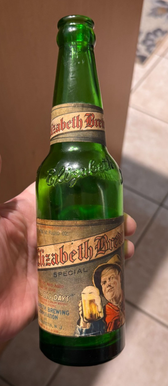 RARE IRTP U-PERMIT ELIZABETH BREW 12OZ GLASS BEER BOTTLE LABEL & EMBOSSED NJ 3.2