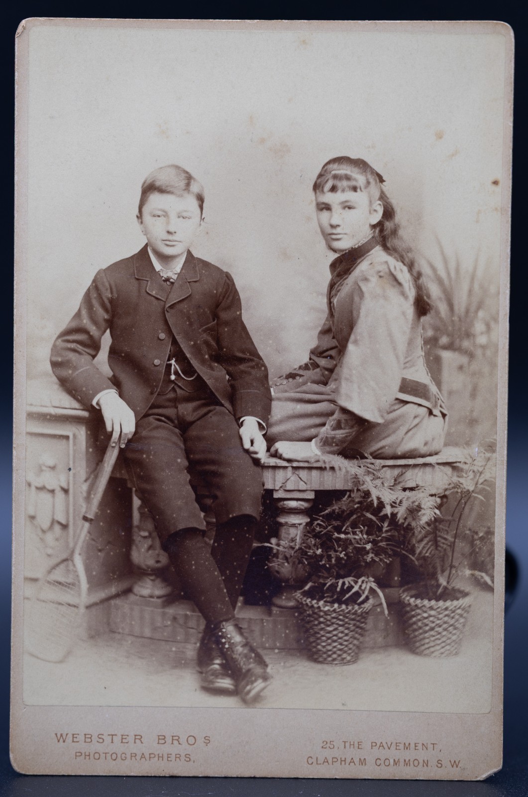 Antique 1890s Cabinet Card Photo Sibling Identification Early Tennis Racket Lond Antique 1890s Cabinet Card Photo Sibling Identification Early Tennis Racket Lond