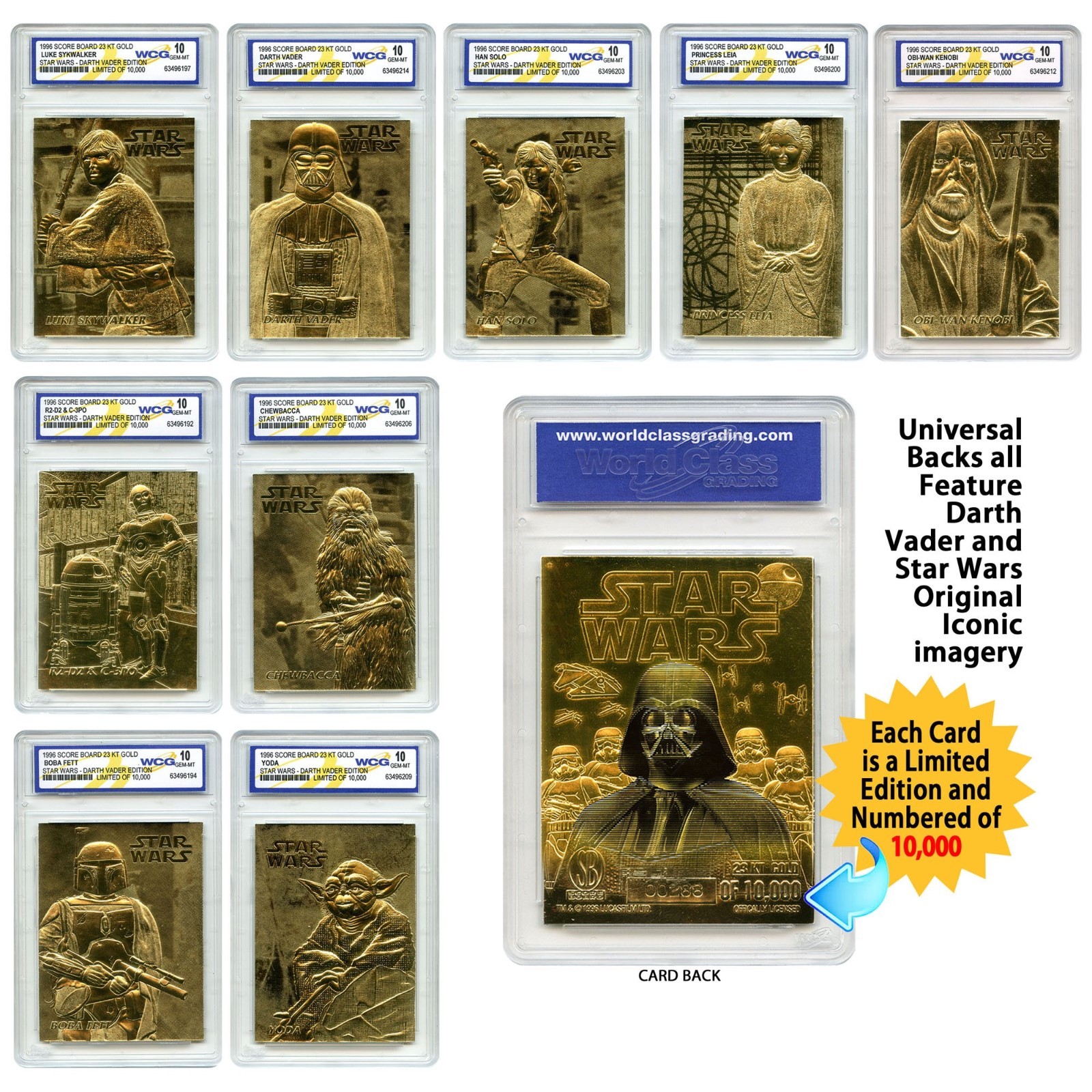 STAR WARS Set of 9 Licensed 23K Gold Cards Graded Gem Mint 10 DARTH VADER SERIES STAR WARS Set of 9 Licensed 23K Gold Cards Graded Gem Mint 10 DARTH VADER SERIES