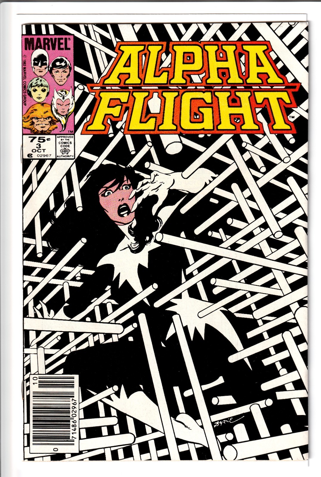 JOHN BYRNE\'S FAVORITE COVER ALPHA FLIGHT #3 NEWSSTAND 75¢ CANADIAN PRICE VARIANT JOHN BYRNE\'S FAVORITE COVER ALPHA FLIGHT #3 NEWSSTAND 75¢ CANADIAN PRICE VARIANT