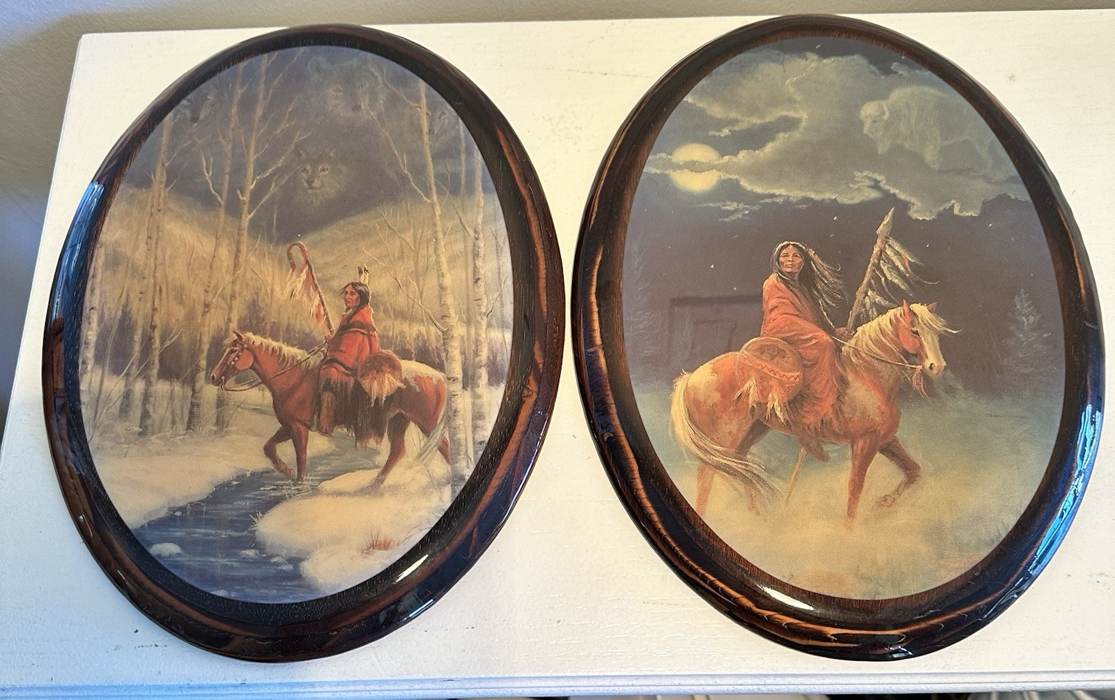 Native American Horsemen of The Plains On Wood with Epoxy Vintage Native American Horsemen of The Plains On Wood with Epoxy Vintage